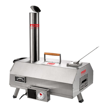 Stainless Steel Pizza Oven Outdoor 12" Automatic Rotatable Pizza Ovens,Portable Wood Fired Pizza Oven Pizza Maker With Timer, Built In Thermometer,Pizza Cutter & Carry Bag Silver Garden & Outdoor American Design Stainless Steel Stainless Steel