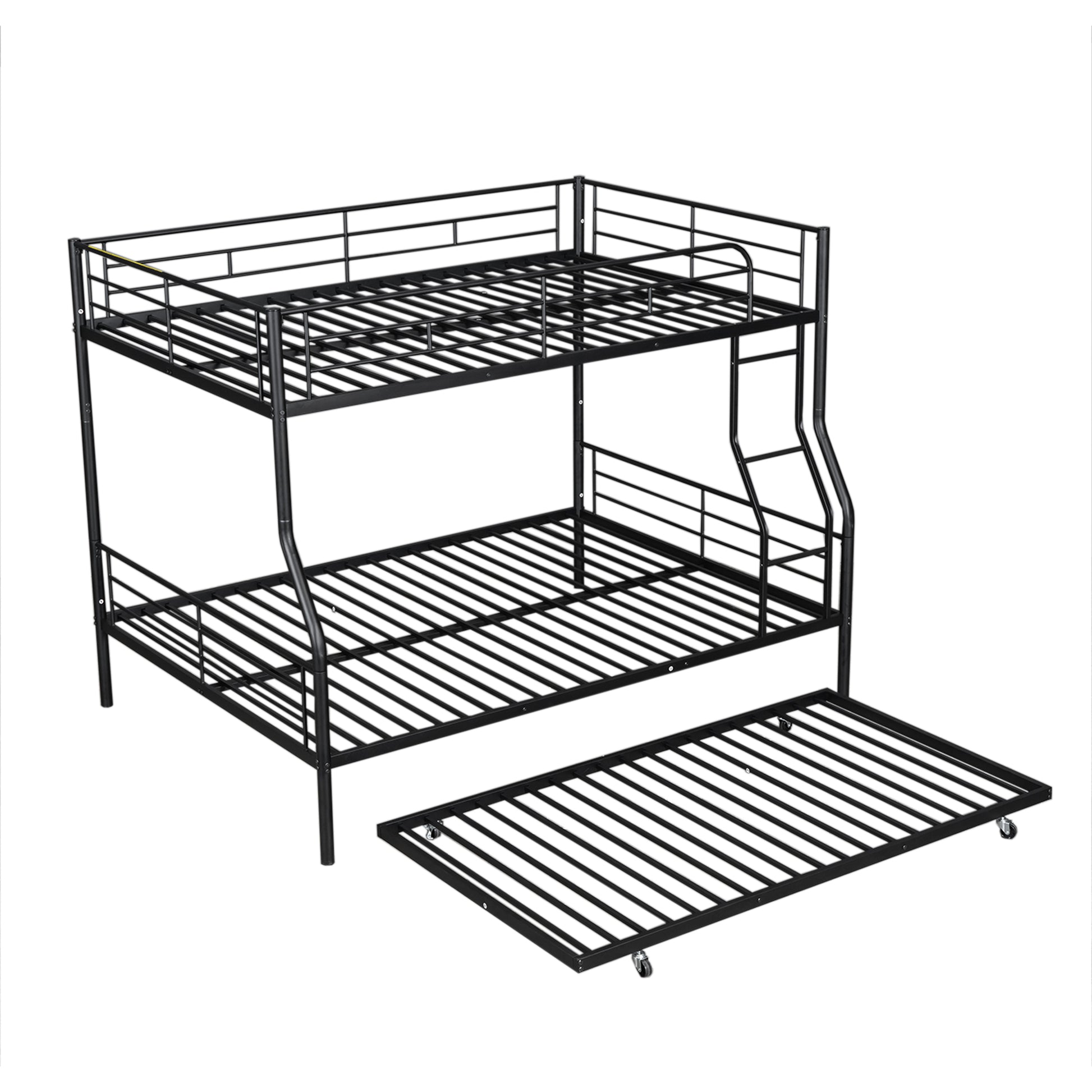 Full Xl Over Queen Metal Bunk Bed With Trundle, Black Full Xl Black Iron