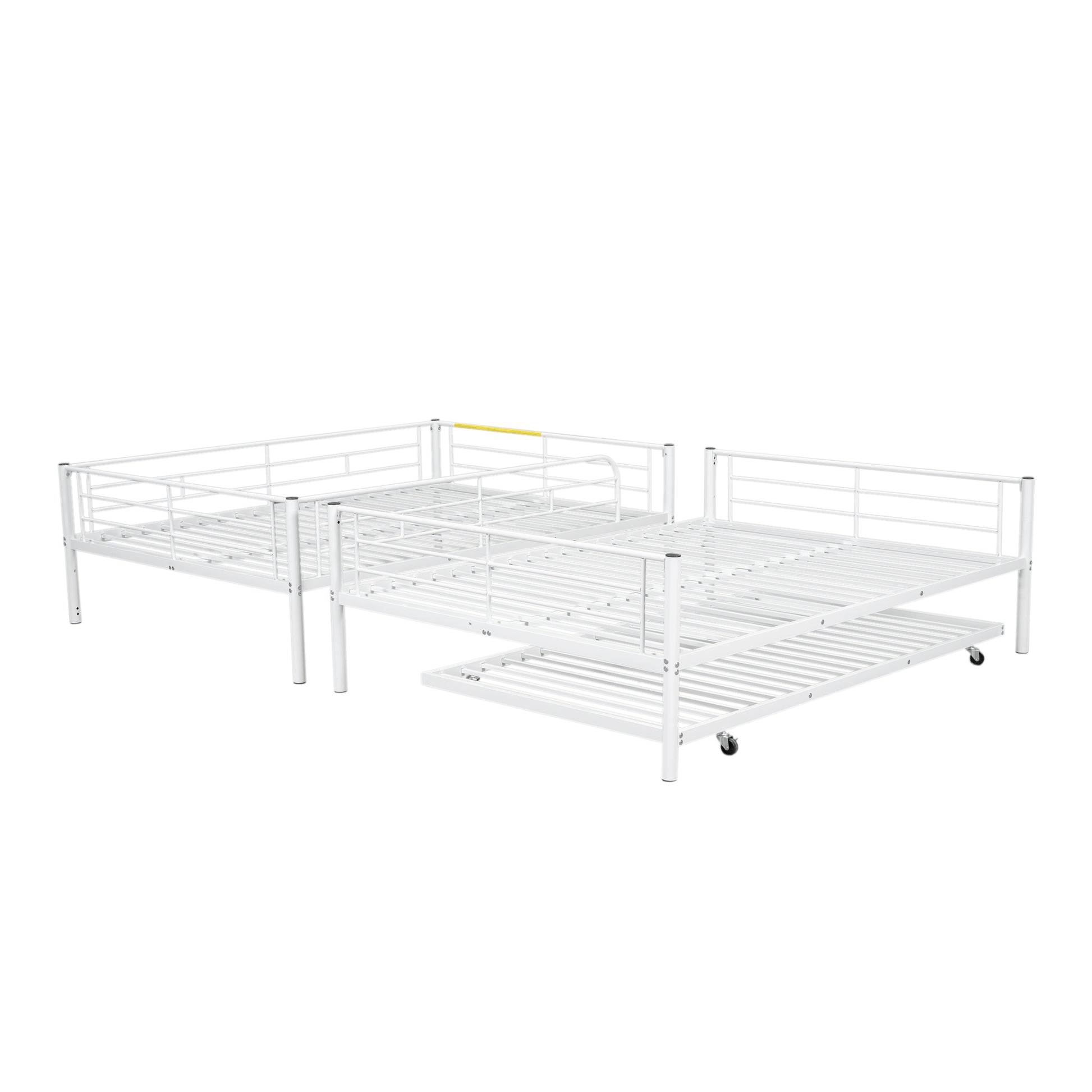 Full Over Full Metal Bunk Bed With Trundle, White White Iron