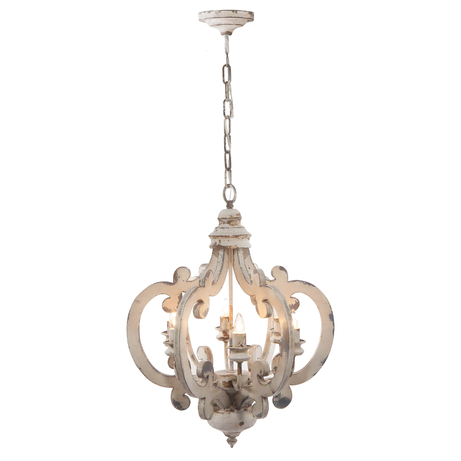 French Country Wood Chandelier, 6 Light Farmhouse Pendant Light Fixture With Adjustable Chain For Kitchen Foyer Hallway Entryway, Bulb Not Included Beige Mdf Metal