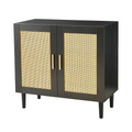 Side Panel Buffet Cabinet With Natural Rattan Door, Rattan Storage Cabinet With Adjustable Shelves, Side Panel And Buffet With Storage Space, Modern Console Cabinet In Bedroom And Living Room Black Modern Particle Board