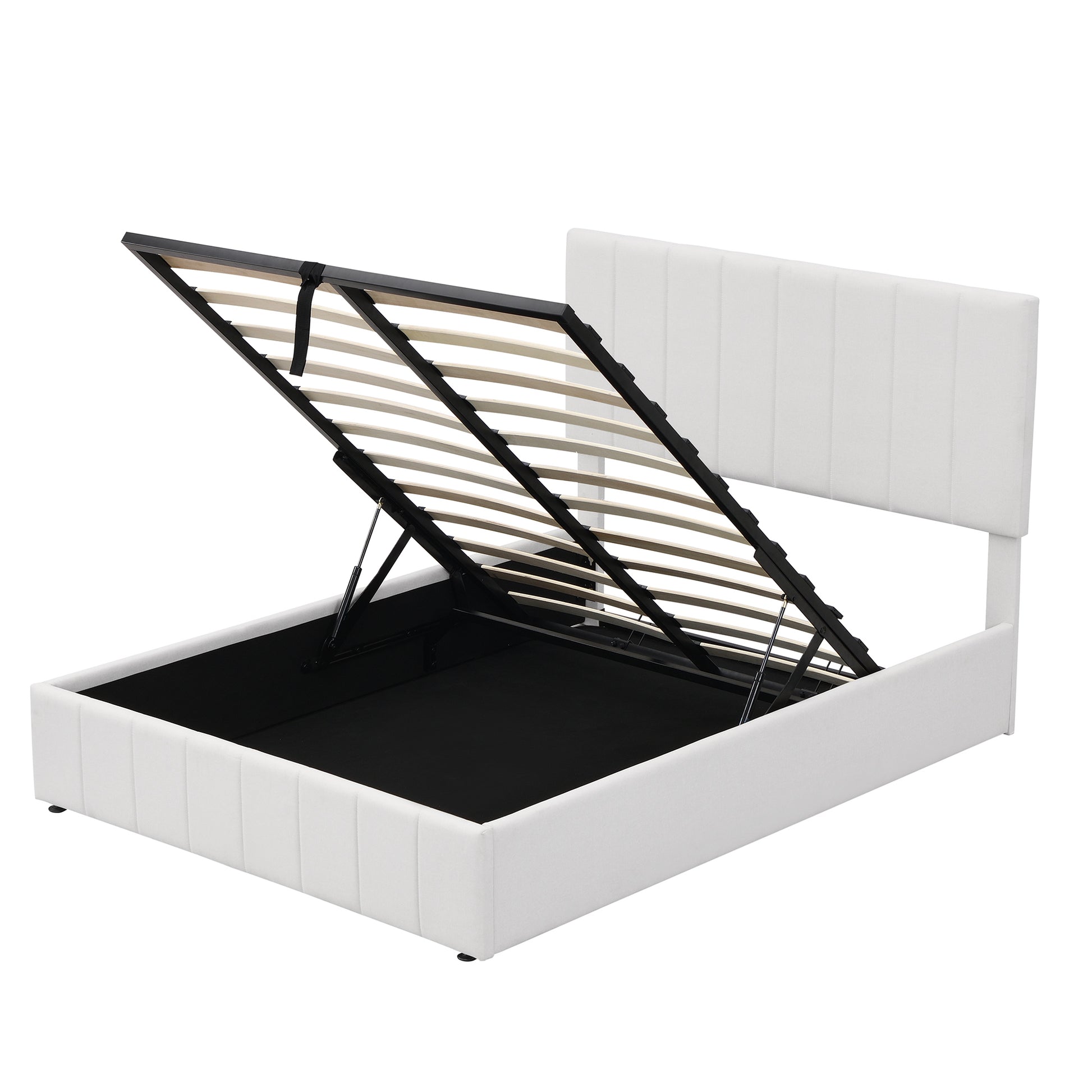 Full Size Upholstered Platform Bed With A Hydraulic Storage System White White Upholstered