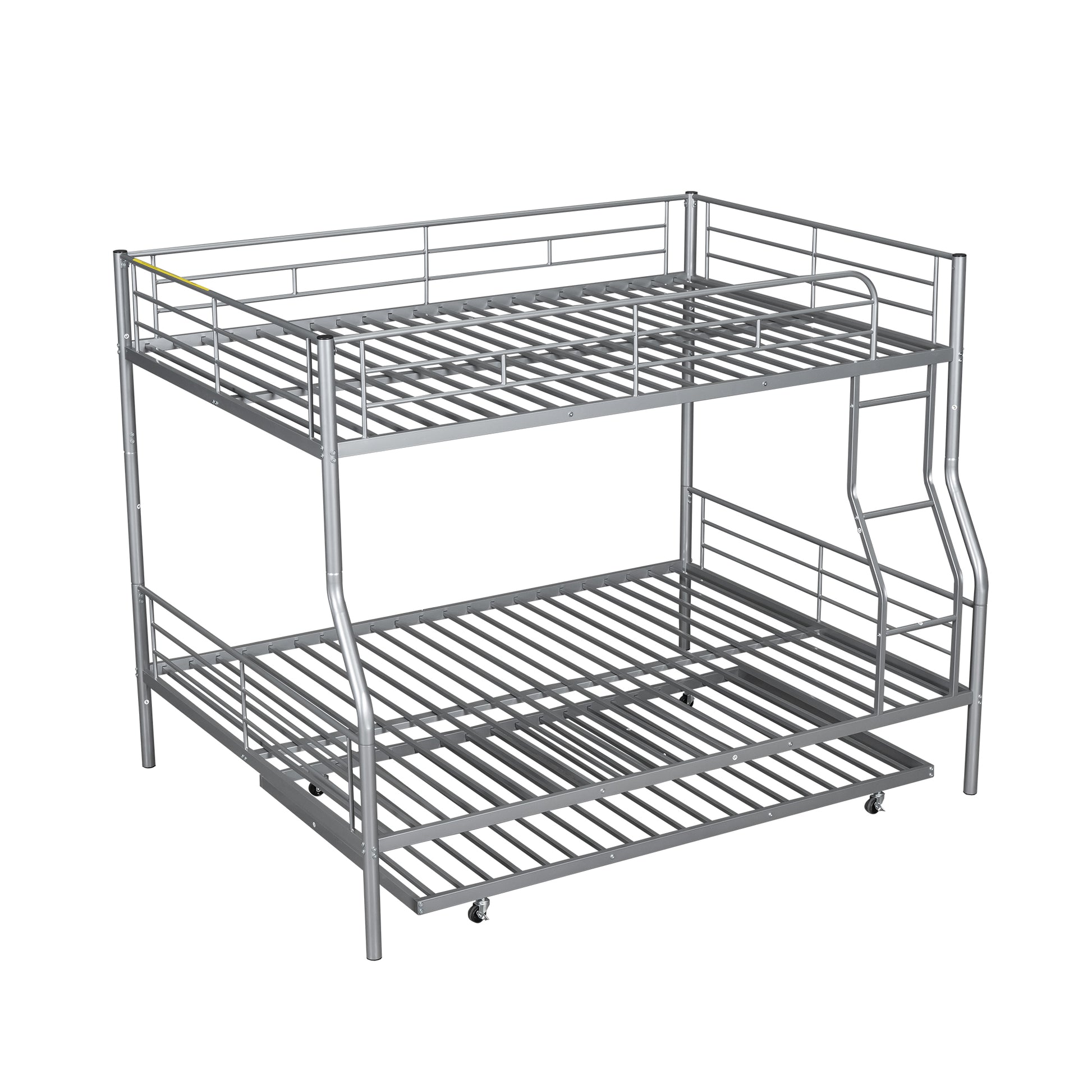 Full Xl Over Queen Metal Bunk Bed With Trundle, Silver Full Xl Silver Iron