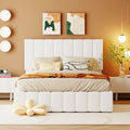 Full Size Upholstered Platform Bed With A Hydraulic Storage System White White Upholstered