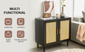 Side Panel Buffet Cabinet With Natural Rattan Door, Rattan Storage Cabinet With Adjustable Shelves, Side Panel And Buffet With Storage Space, Modern Console Cabinet In Bedroom And Living Room Black Modern Particle Board