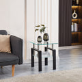 Tempered Transparent Glass End Table, 2 Layers Small Table With Storage, Living Room Side Table Clear Tempered Glass
