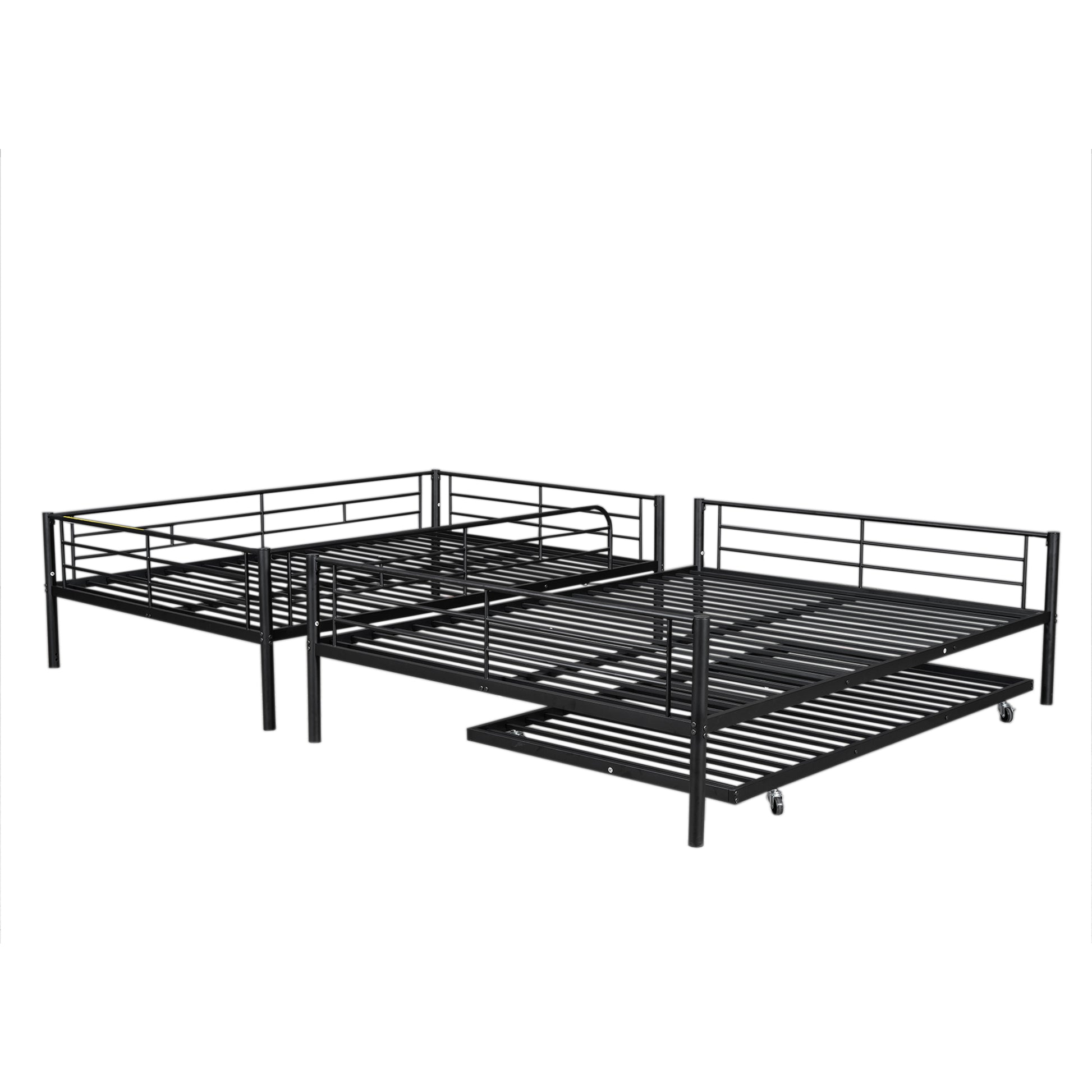 Full Xl Over Queen Metal Bunk Bed With Trundle, Black Full Xl Black Iron