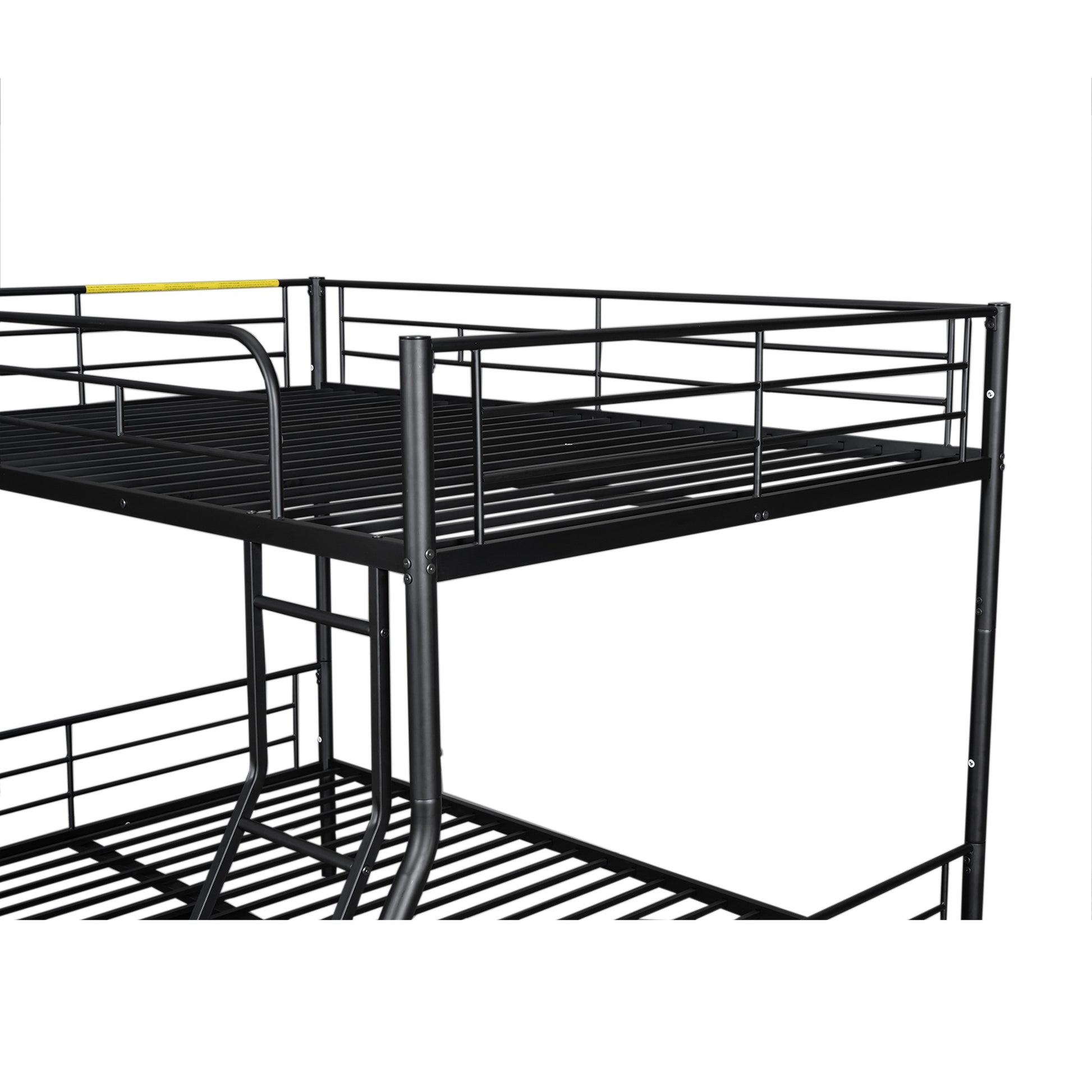 Full Xl Over Queen Metal Bunk Bed With Trundle, Black Full Xl Black Iron