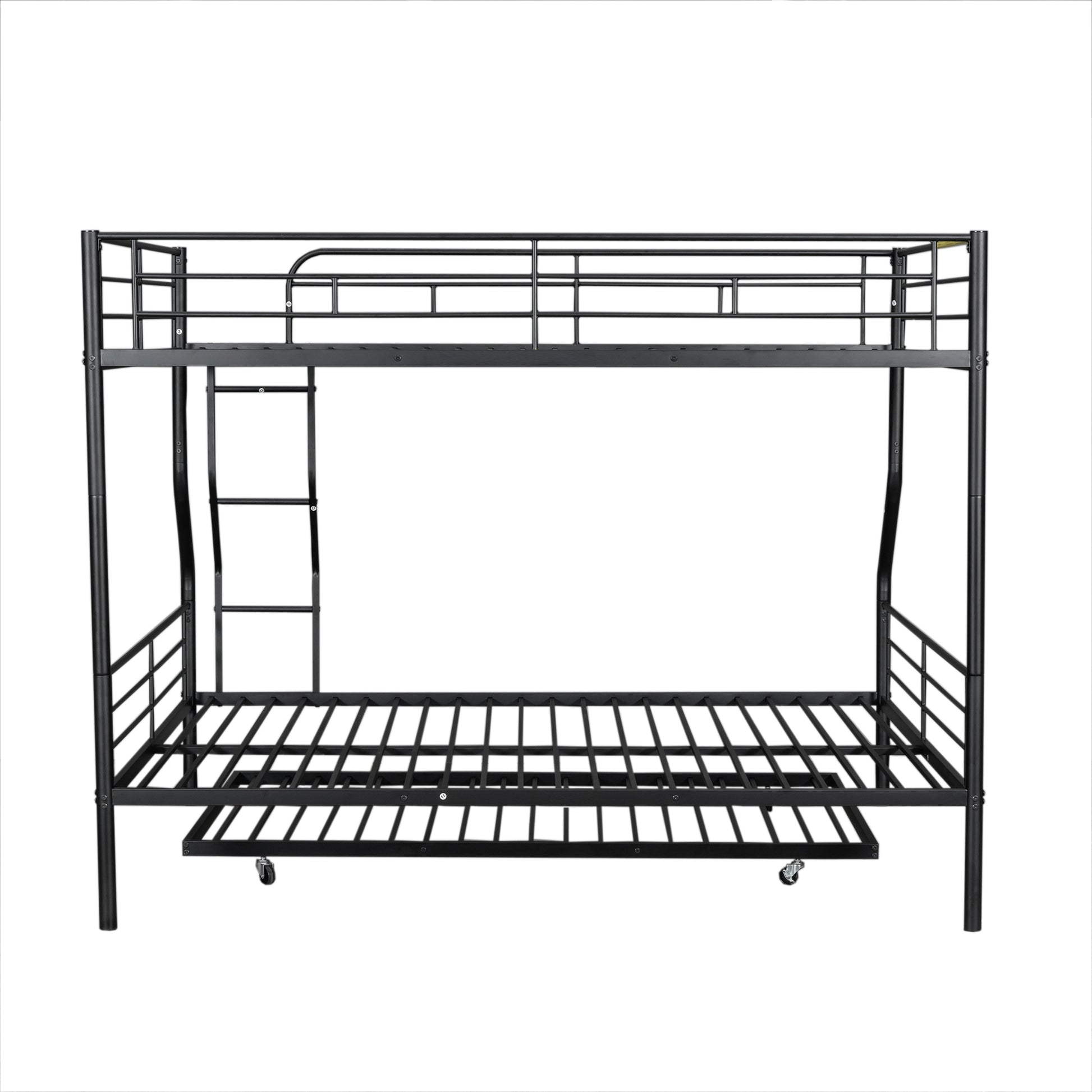 Full Xl Over Queen Metal Bunk Bed With Trundle, Black Full Xl Black Iron