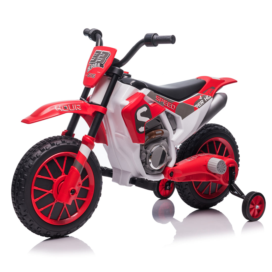 12V Kids Ride On Toy Motorcycle, Electric Motor Toy Bike With Training Wheels For Kids 3 6, Red Red Polypropylene