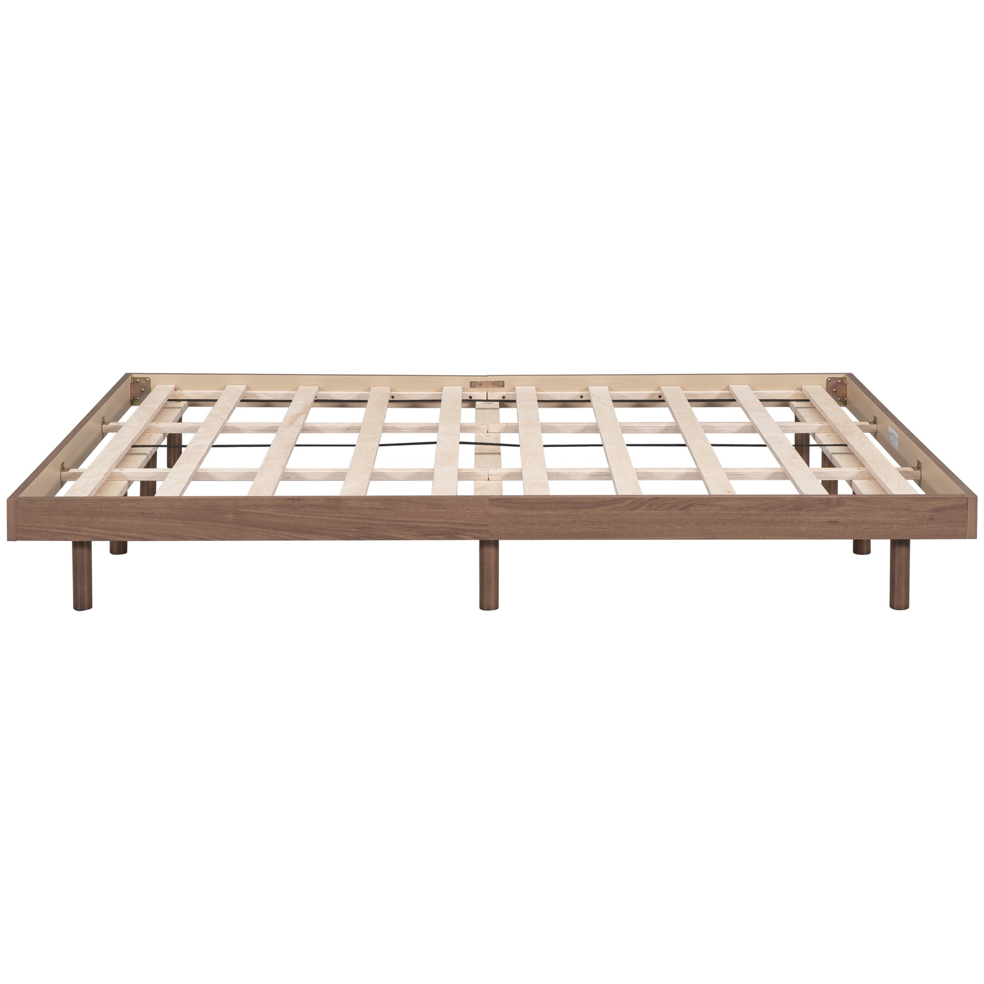 Modern Design Queen Floating Platform Bed Frame For Walnut Color Walnut Particle Board