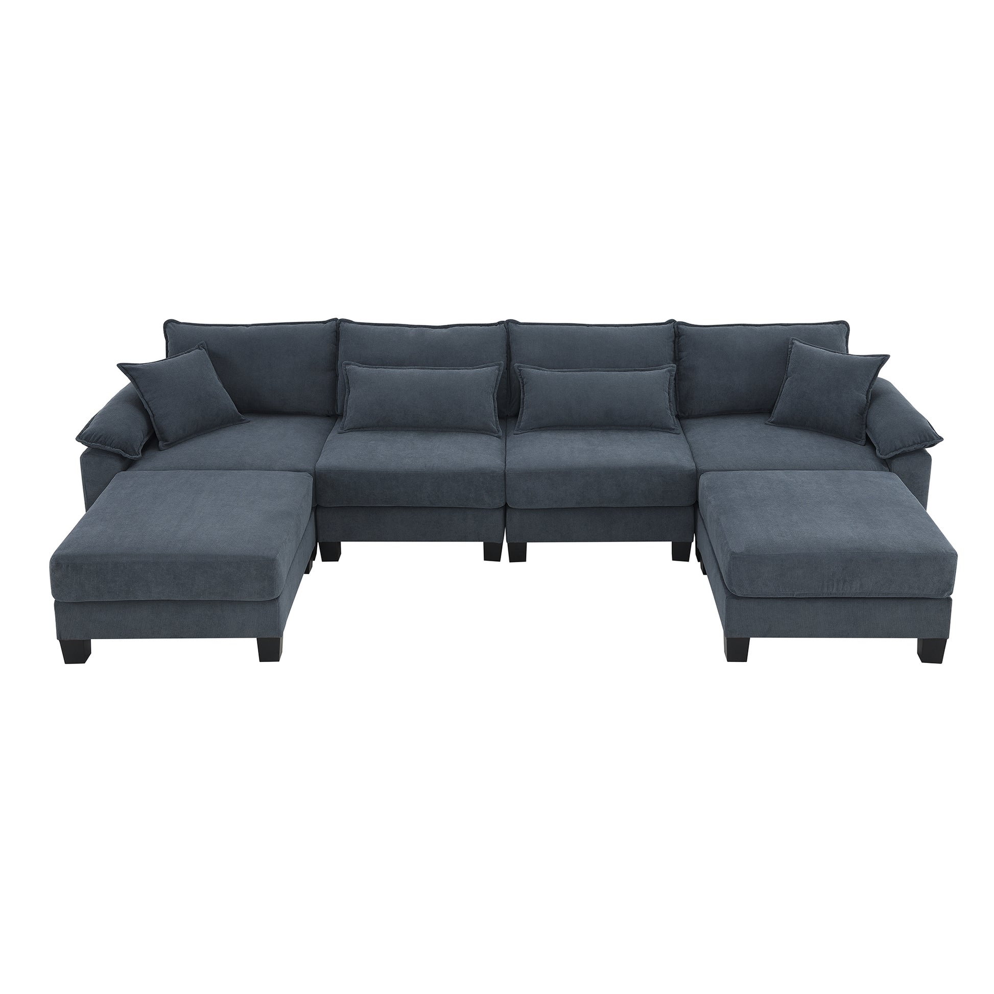 133*65" Corduroy Modular Sectional Sofa,U Shaped Couch With Armrest Bags,6 Seat Freely Combinable Sofa Bed,Comfortable And Spacious Indoor Furniture For Living Room, 2 Colors Grey Corduroy