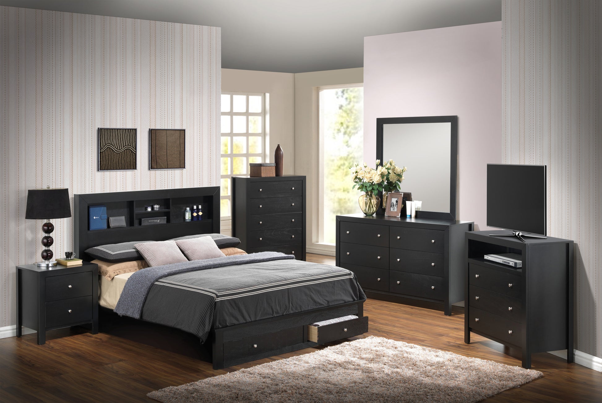 Burlington G2450D Qsb2 Queen Storage Bedblack Box Spring Not Required Queen Black Particle Board