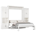 Queen Size Murphy Bed With 2 Side Cabinet Storage Shelves, 68 Inch Cabinet Bed Folding Wall Bed With Desk Combo Perfect For Guest Room, Study, Office,White Old Sku:Bs400491Aac Box Spring Not Required Queen White Wood White Pine Murphy Solid Wood Mdf