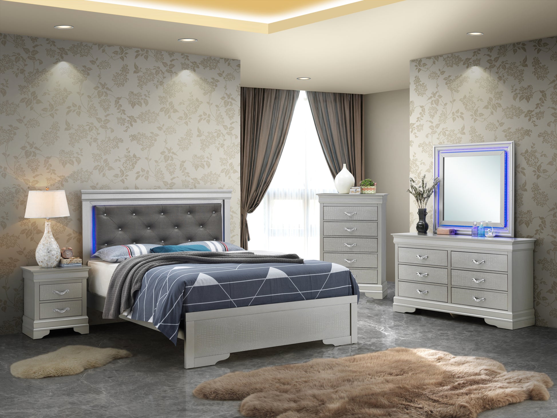 Lorana G6500C Kb3 King Bedsilver Champagne Champagne Particle Board