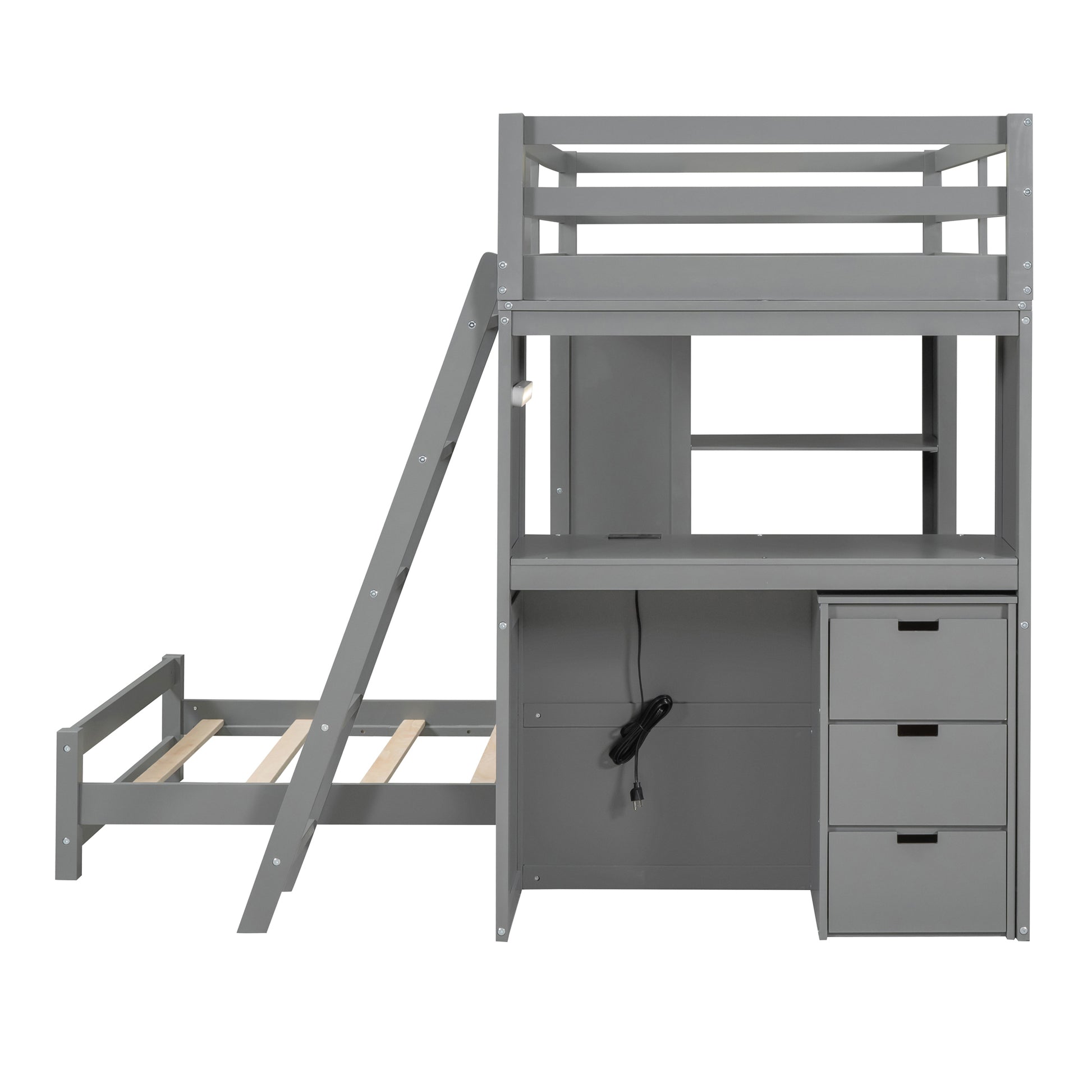 Twin Over Twin Bunk Bed With Led Light And Usb Ports, Gray Twin Gray Plywood