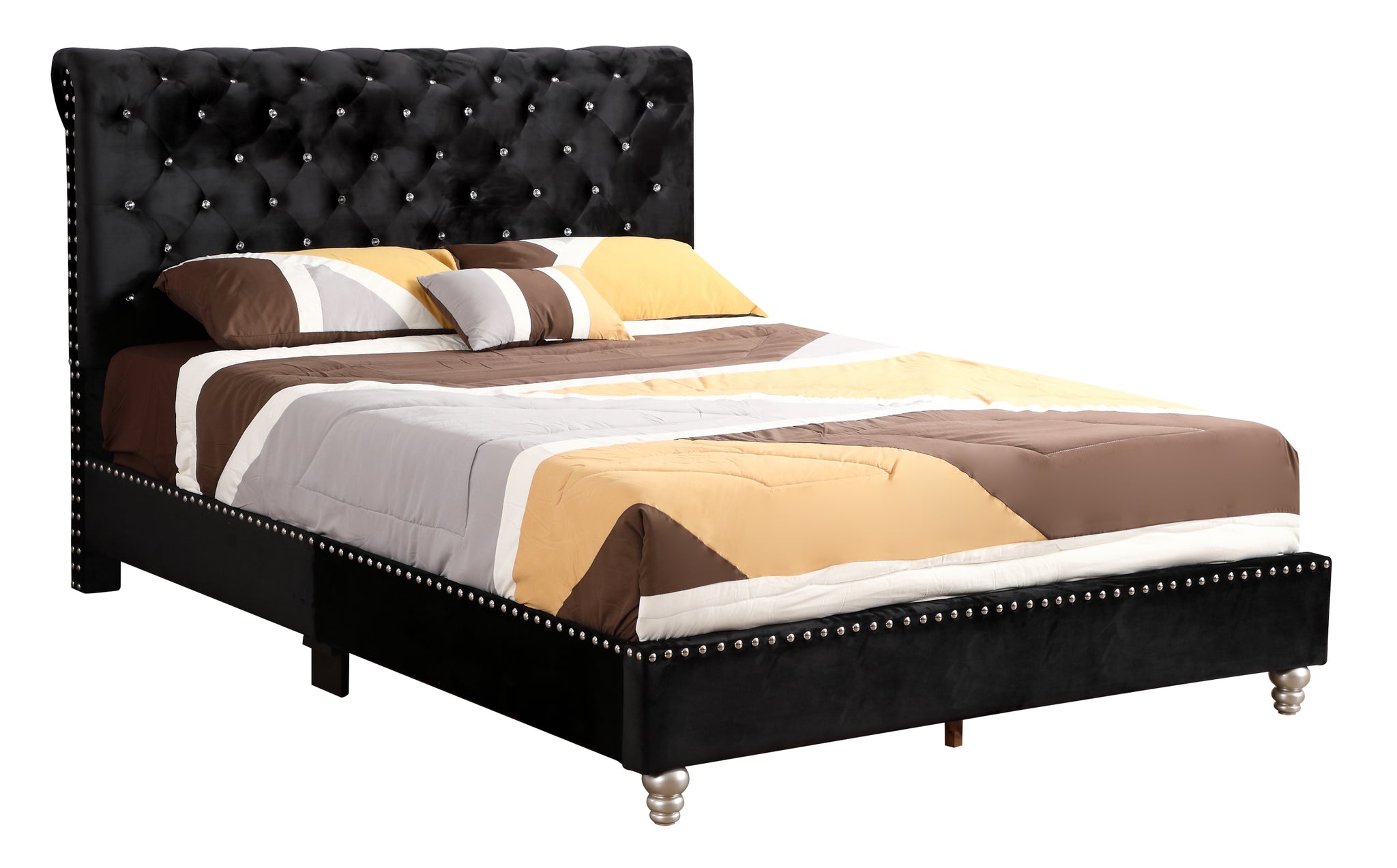 Maxx G1942 Fb Up Tufted Upholstered Bedblack Black Foam Velvet