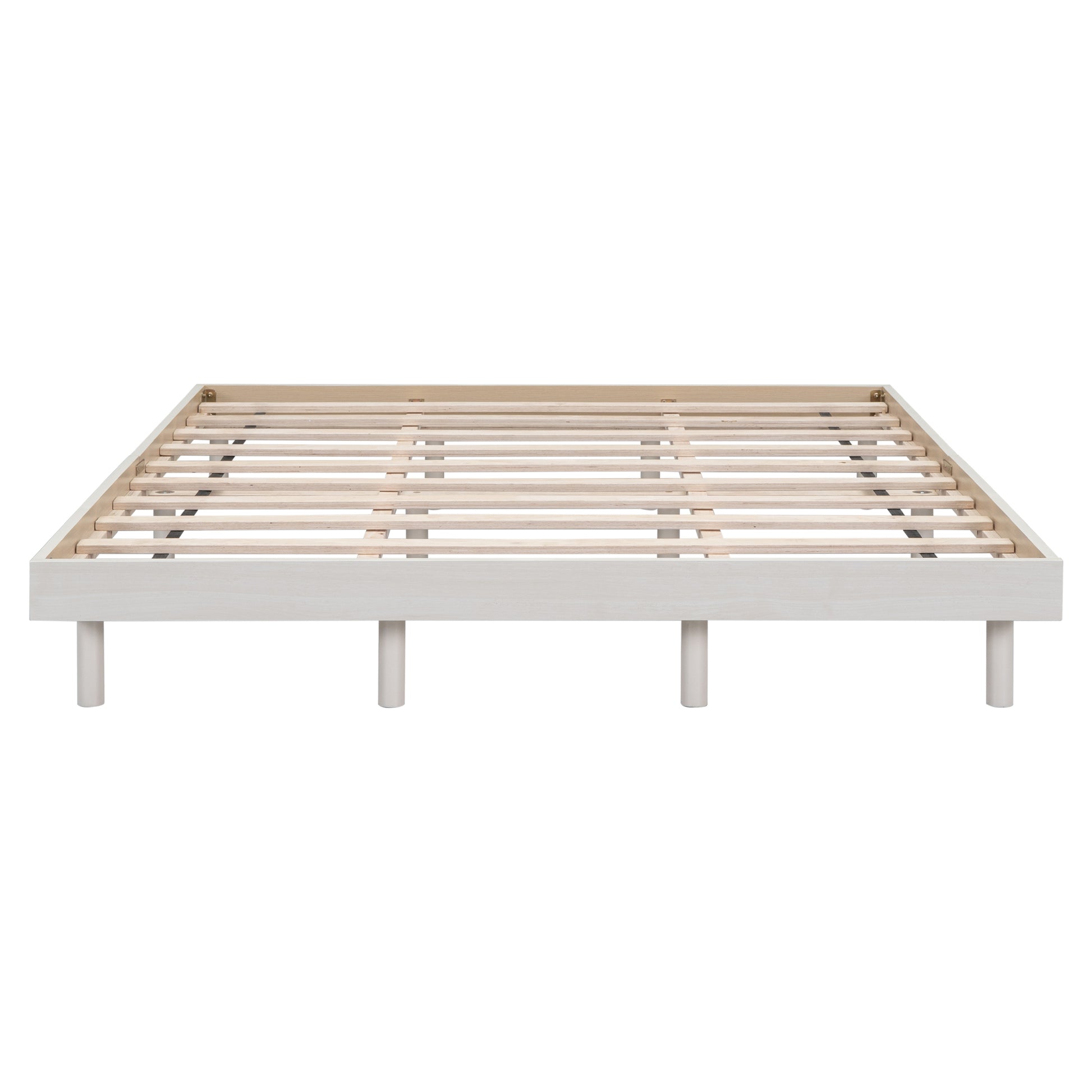 Modern Design Queen Floating Platform Bed Frame For White Washed Color White Washed Particle Board