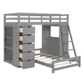 Twin Over Twin Bunk Bed With Led Light And Usb Ports, Gray Twin Gray Plywood