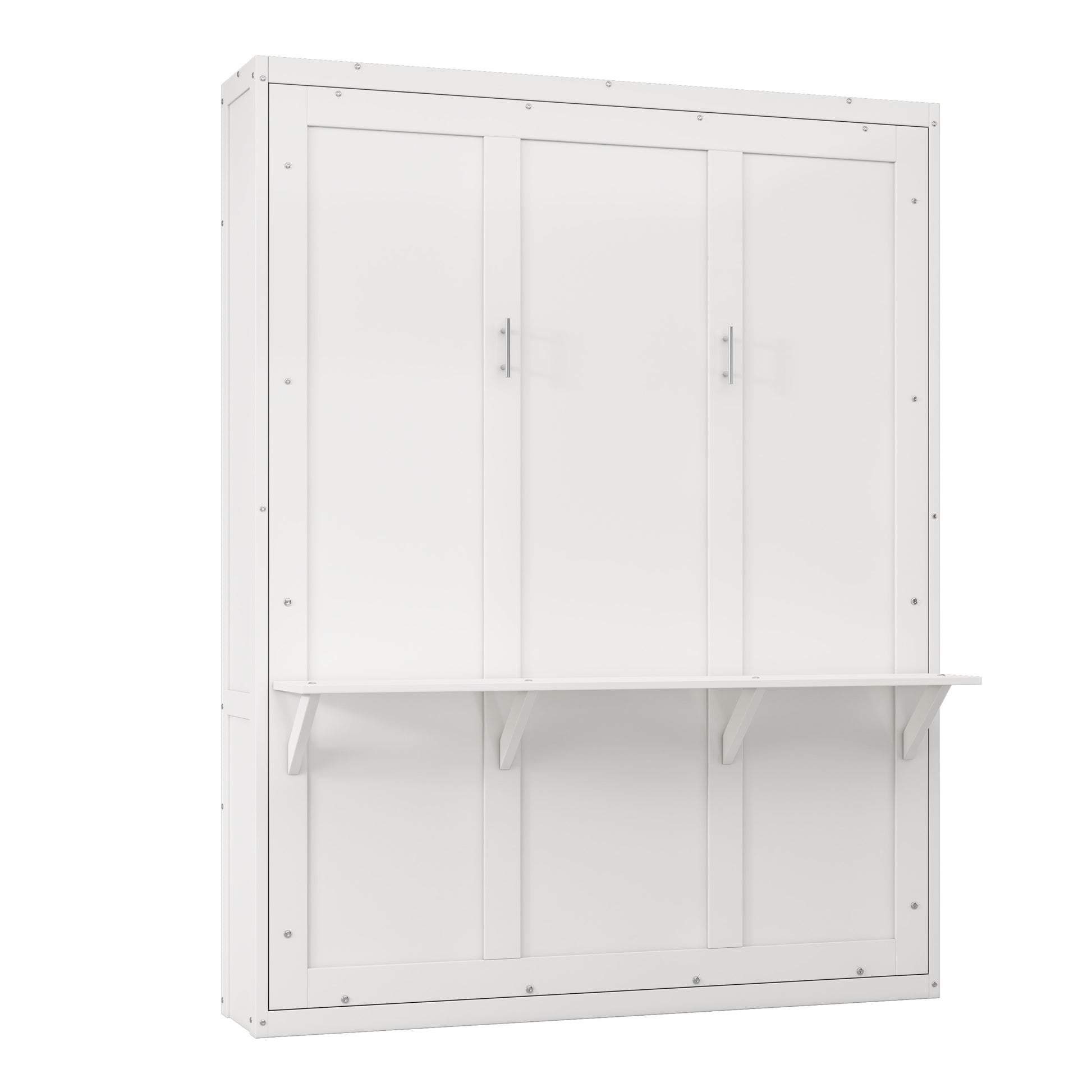 Queen Size Murphy Bed With 1 Side Cabinet Storage Shelf, 68 Inch Cabinet Bed Folding Wall Bed With Desk Combo Perfect For Guest Room, Study, Office,White Old Sku:Bs300491Aac Box Spring Not Required Queen Antique Grey White Wood White Pine Murphy Solid