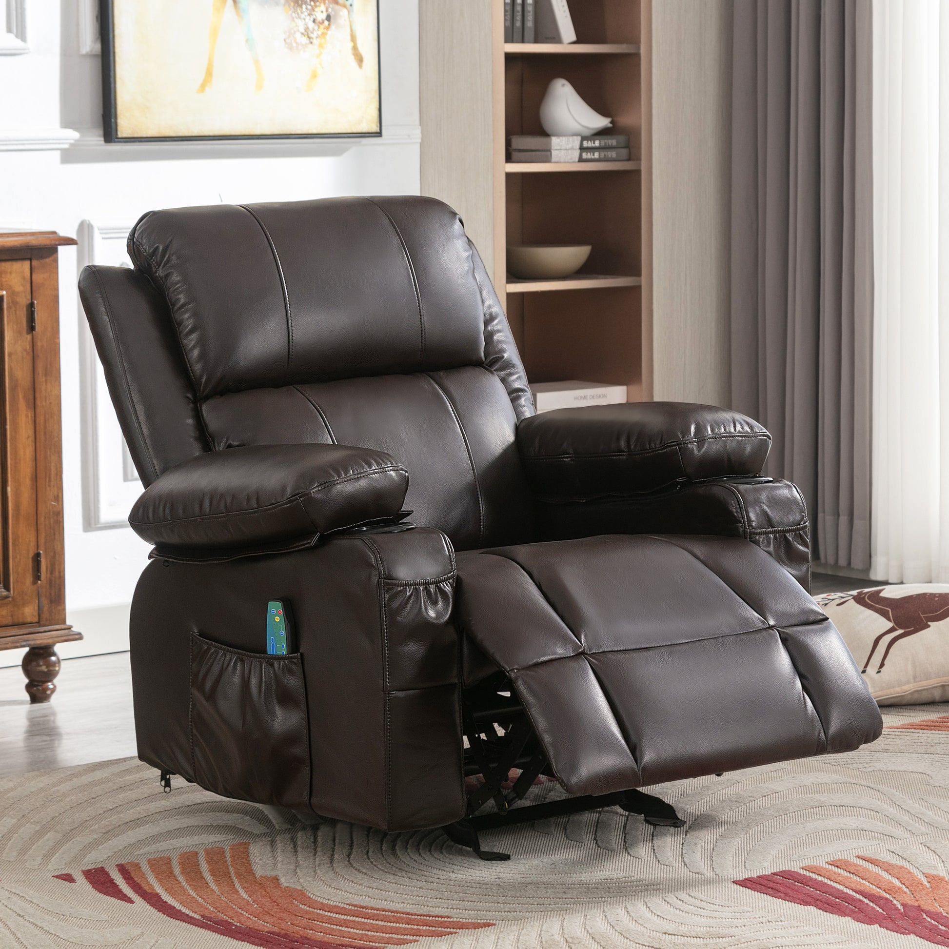 Recliner Chair Rocking Chairs For Adults With 2 Cup Holders, Usb Charge Port Soft Features A Manual Massage And Heat.Brown Brown Metal Soft Heavy Duty Foam Polyester