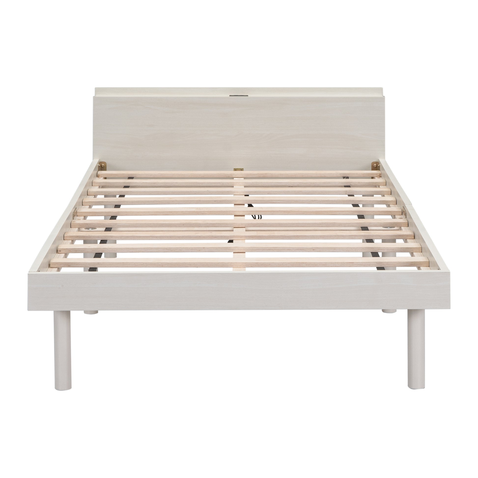 Modern Design Twin Size Platform Bed Frame With Built In Usb Ports For White Washed Color White Washed Particle Board