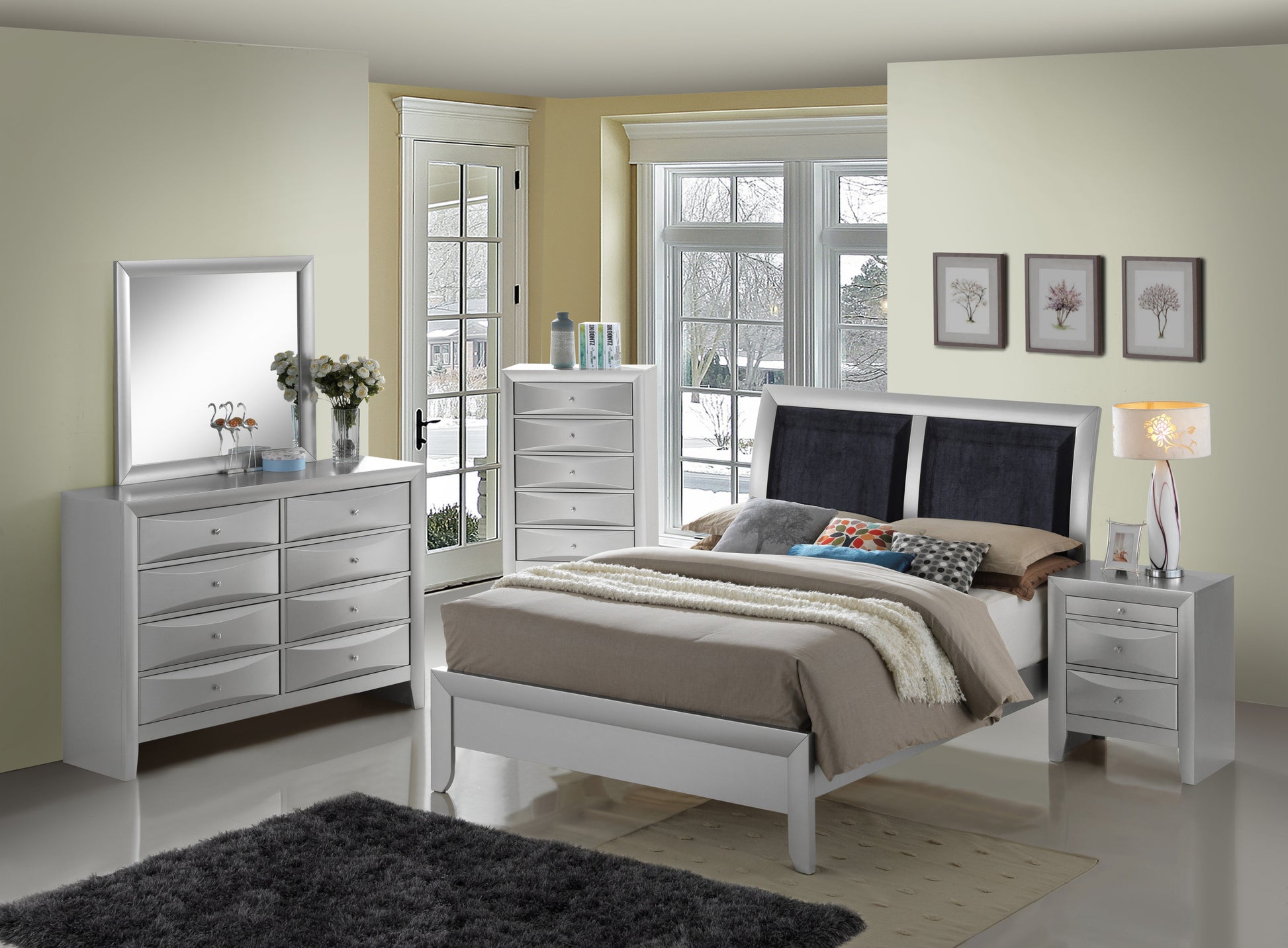Marilla G1503A Qb Queen Bedsilver Champagne Champagne Particle Board