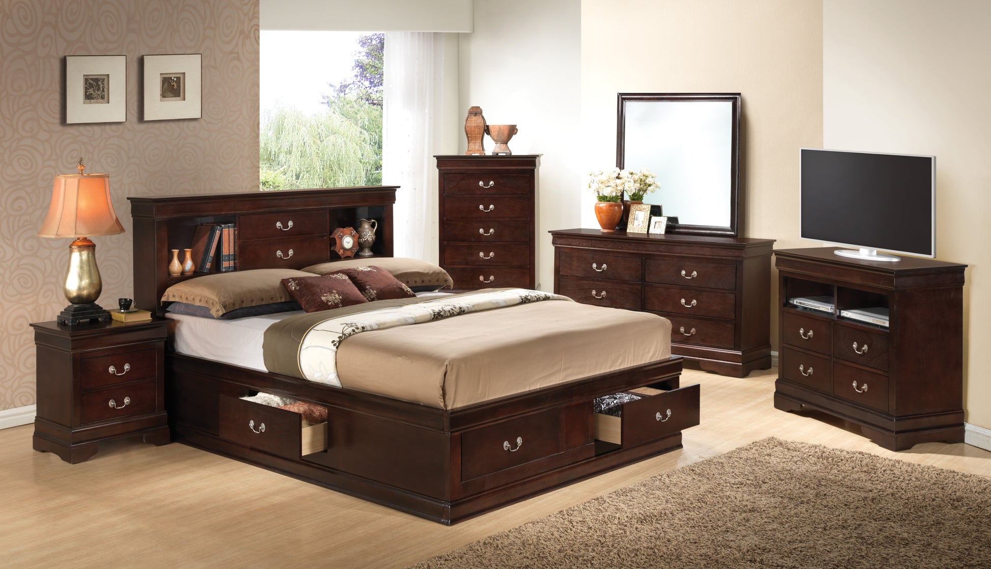 Louis Phillipe G3125B Qsb Queen Storage Bedcappuccino Beige Particle Board