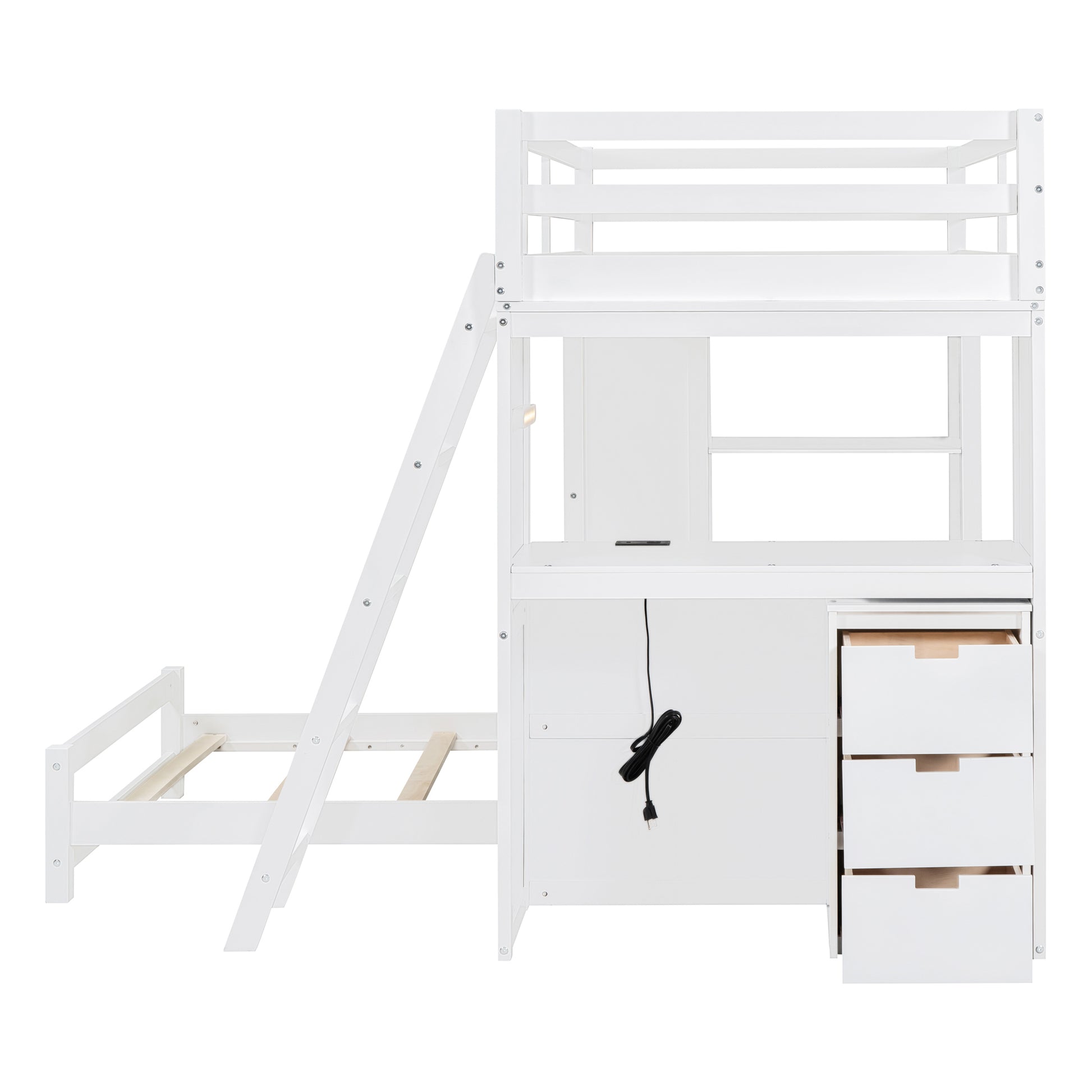 Twin Over Twin Bunk Bed With Led Light And Usb Ports, White Twin White Plywood