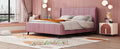 Queen Size Upholstered Platform Bed, Velvet, Pink Pink Upholstered