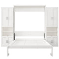 Queen Size Murphy Bed With 2 Side Cabinet Storage Shelves, 68 Inch Cabinet Bed Folding Wall Bed With Desk Combo Perfect For Guest Room, Study, Office,White Old Sku:Bs400491Aac Box Spring Not Required Queen White Wood White Pine Murphy Solid Wood Mdf