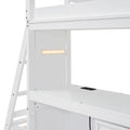 Twin Over Twin Bunk Bed With Led Light And Usb Ports, White Twin White Plywood