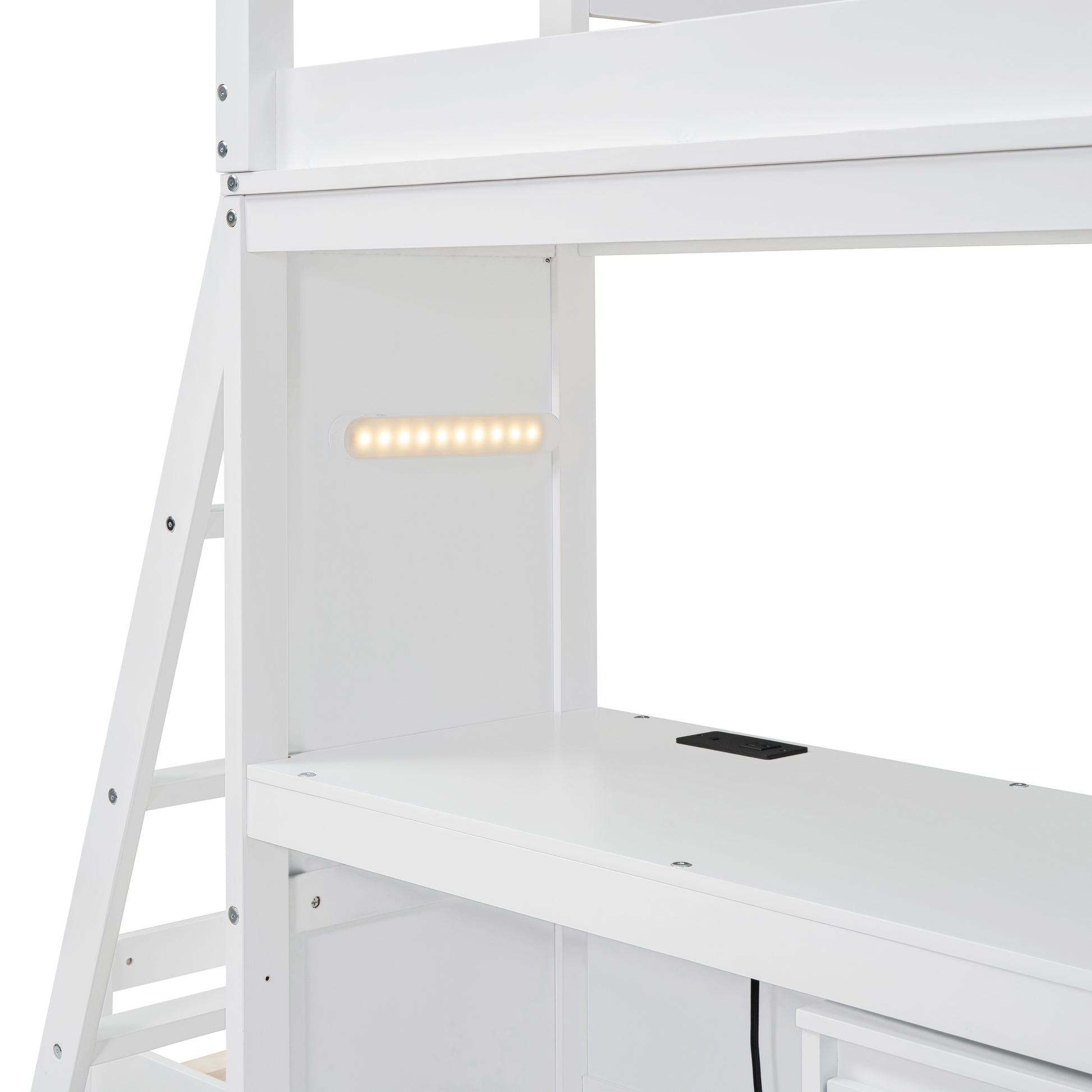 Twin Over Twin Bunk Bed With Led Light And Usb Ports, White Twin White Plywood