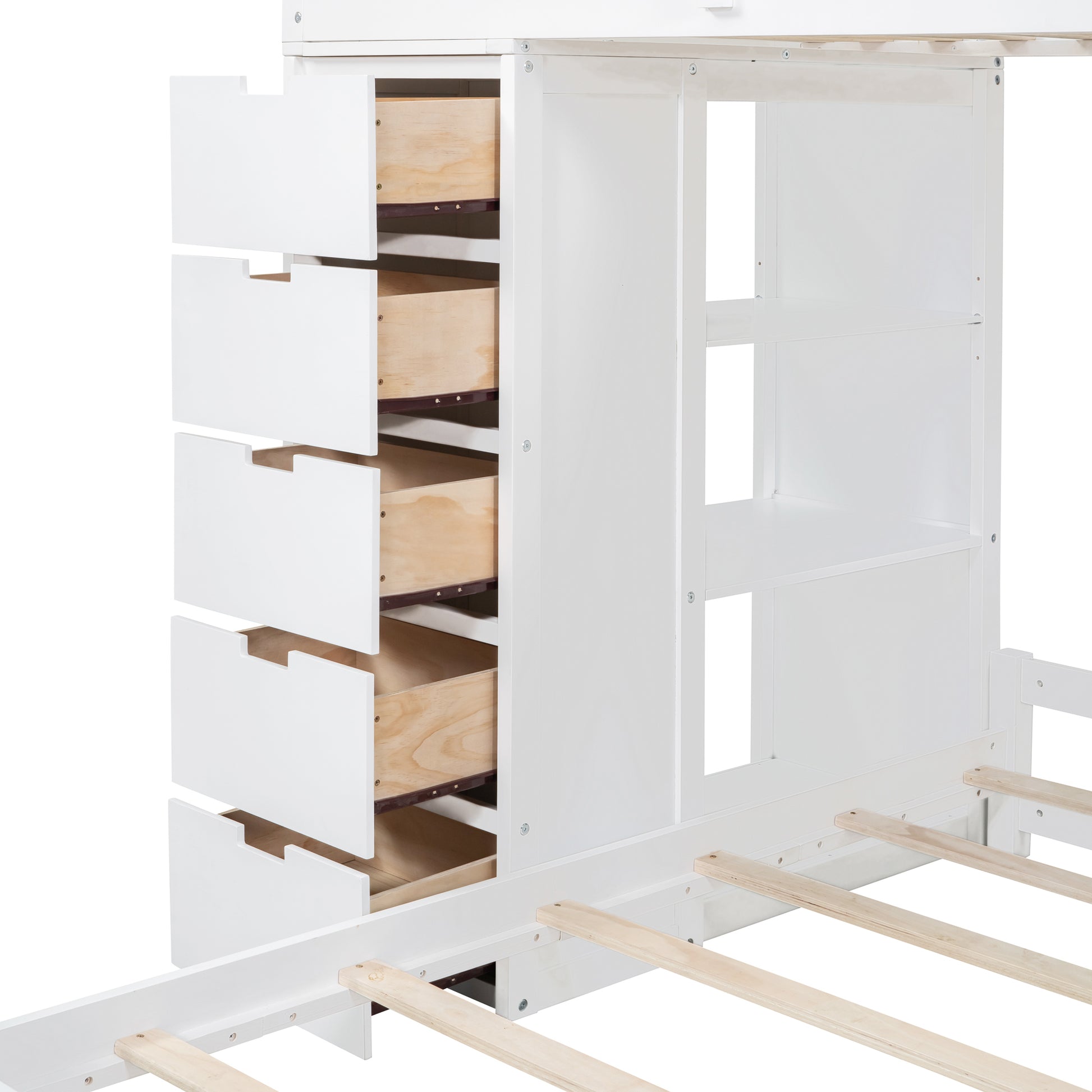 Twin Over Twin Bunk Bed With Led Light And Usb Ports, White Twin White Plywood