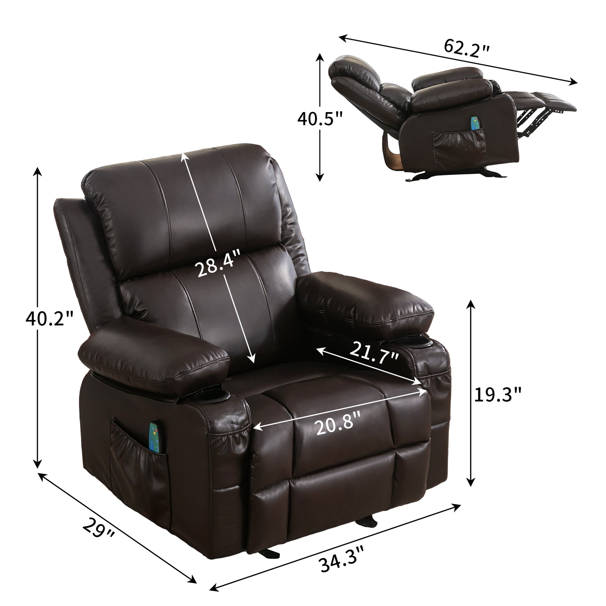 Recliner Chair Rocking Chairs For Adults With 2 Cup Holders, Usb Charge Port Soft Features A Manual Massage And Heat.Brown Brown Metal Soft Heavy Duty Foam Polyester