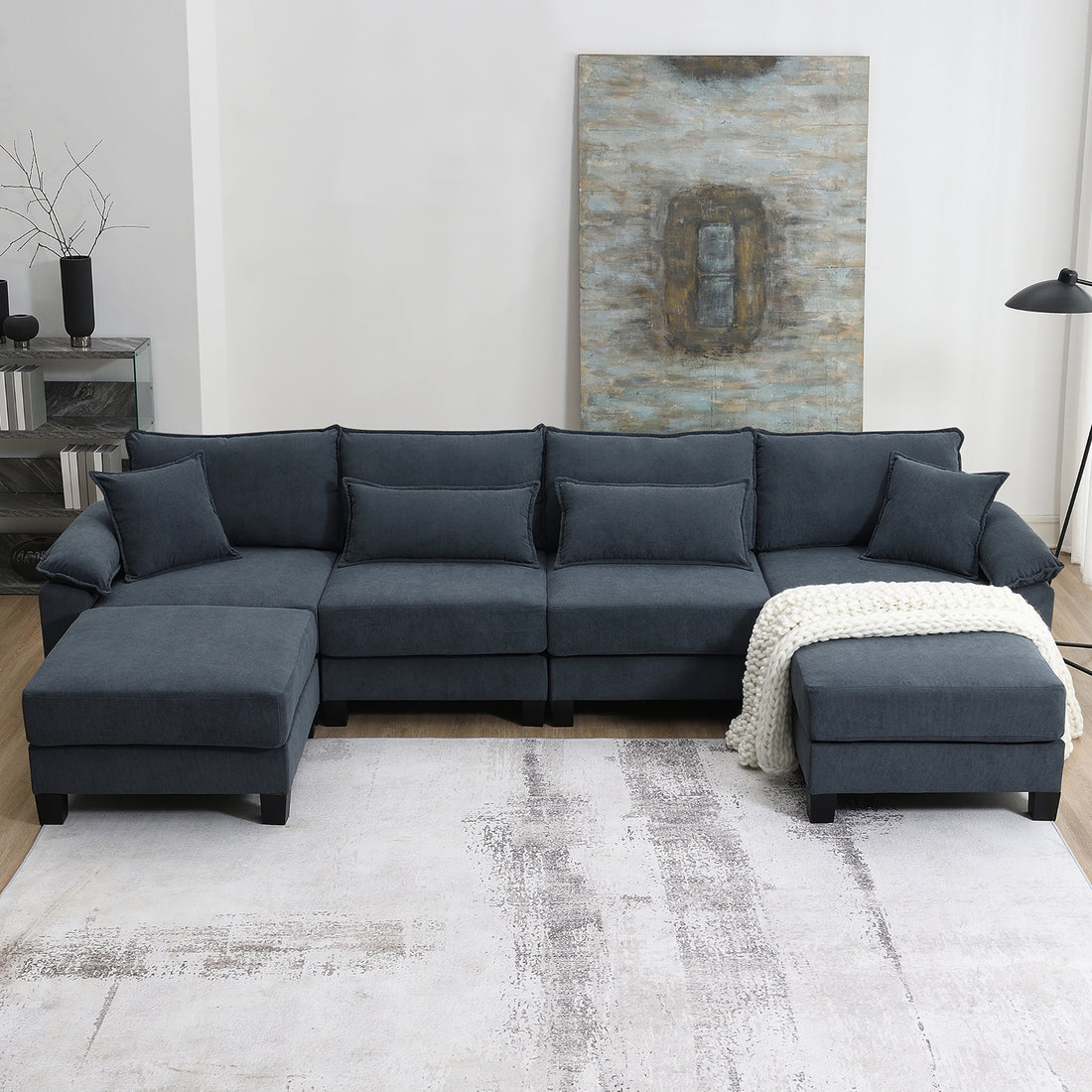 133*65" Corduroy Modular Sectional Sofa,U Shaped Couch With Armrest Bags,6 Seat Freely Combinable Sofa Bed,Comfortable And Spacious Indoor Furniture For Living Room, 2 Colors Grey Corduroy