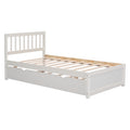 Wooden Twin Size Platform Bed Frame With Trundle For White Washed Color White Washed Rubber Wood