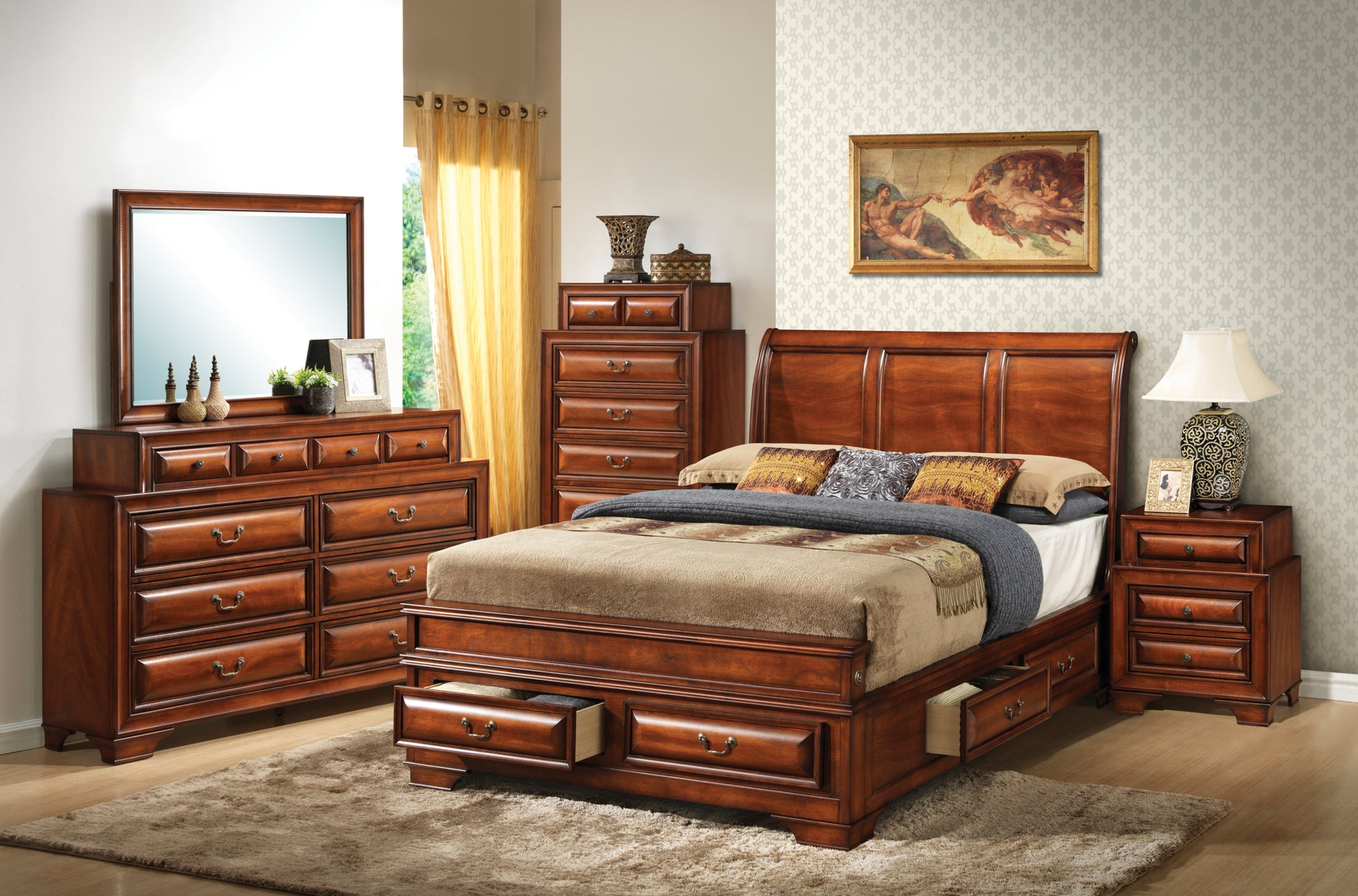 Lavita G8850A Qb Queen Storage Bedoak Oak Particle Board