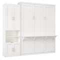 Queen Size Murphy Bed With 1 Side Cabinet Storage Shelf, 68 Inch Cabinet Bed Folding Wall Bed With Desk Combo Perfect For Guest Room, Study, Office,White Old Sku:Bs300491Aac Box Spring Not Required Queen Antique Grey White Wood White Pine Murphy Solid