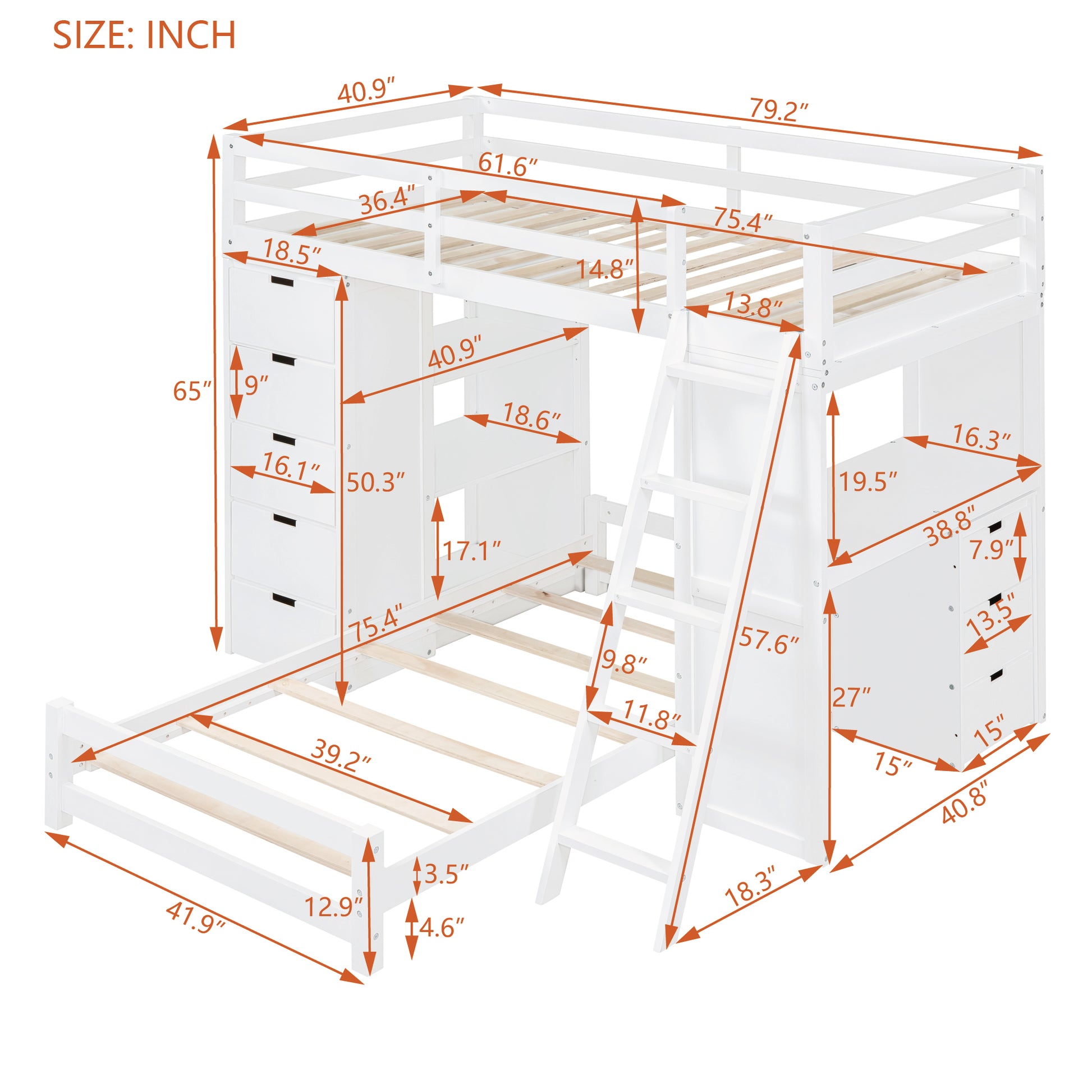 Twin Over Twin Bunk Bed With Led Light And Usb Ports, White Twin White Plywood