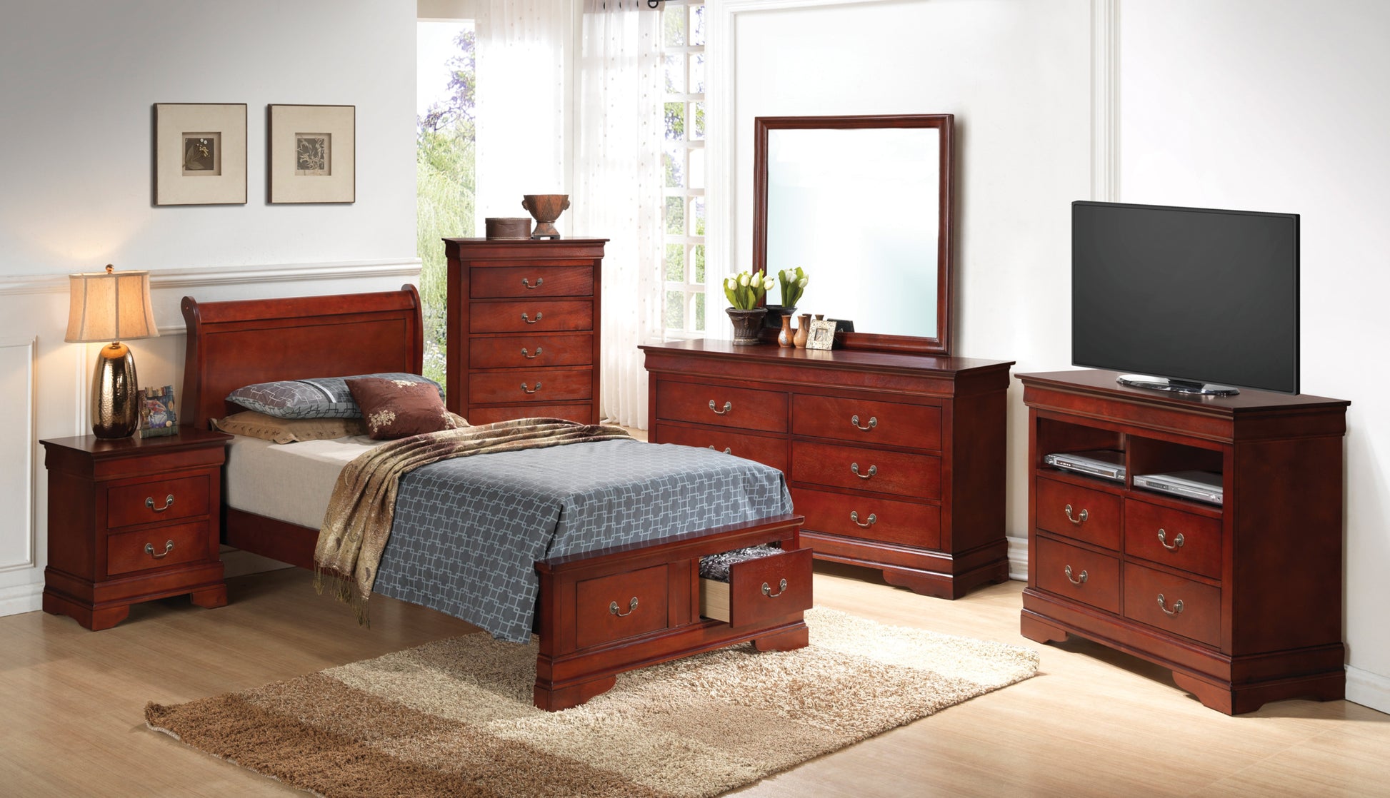 Louis Phillipe G3100D Tsb2 Twin Storage Bedcherry Cherry Particle Board