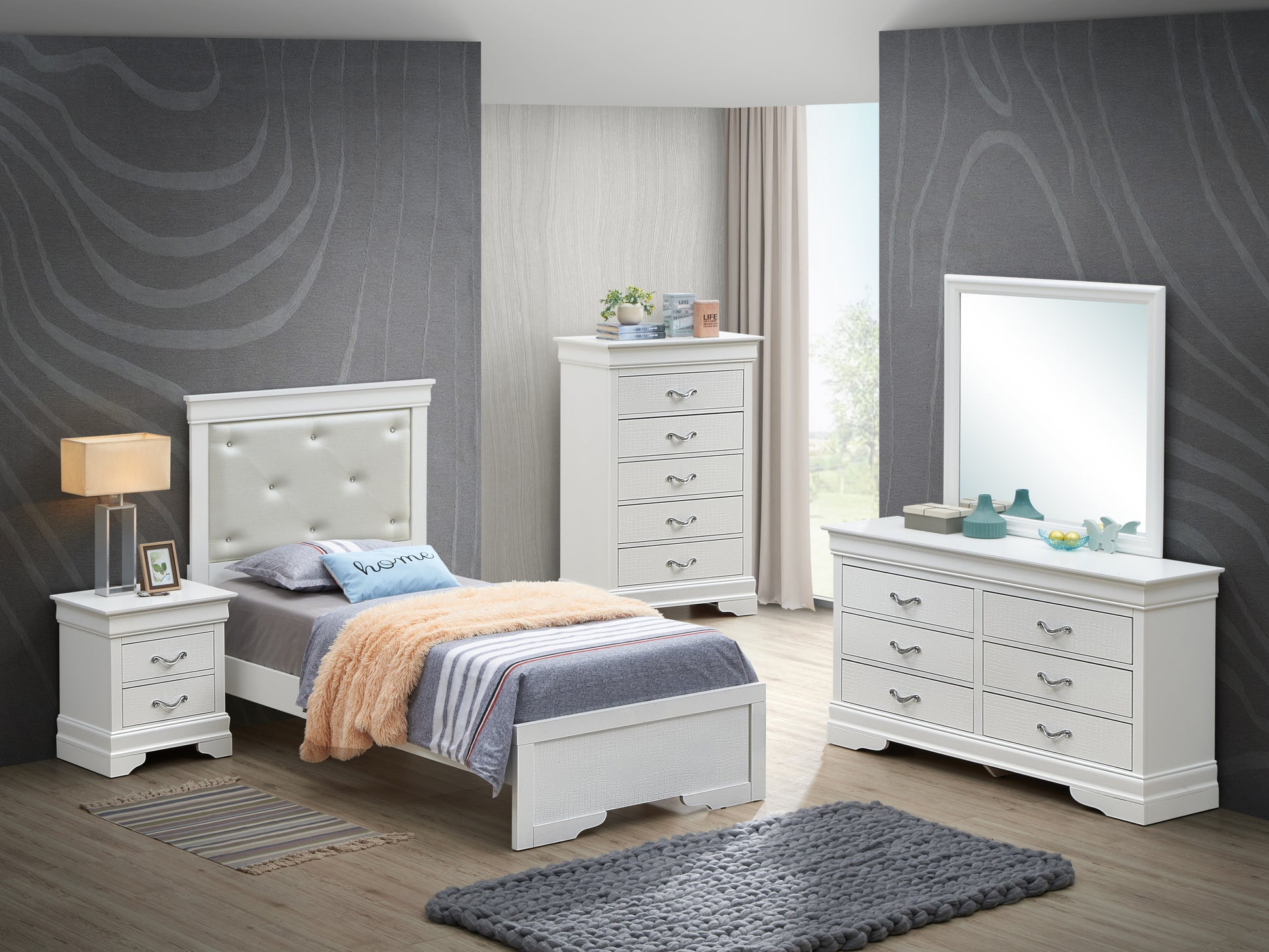 Lorana G6590B Tb2 Twin Bedsilver Champagne Box Spring Required Twin Champagne Bedroom Panel Particle Board
