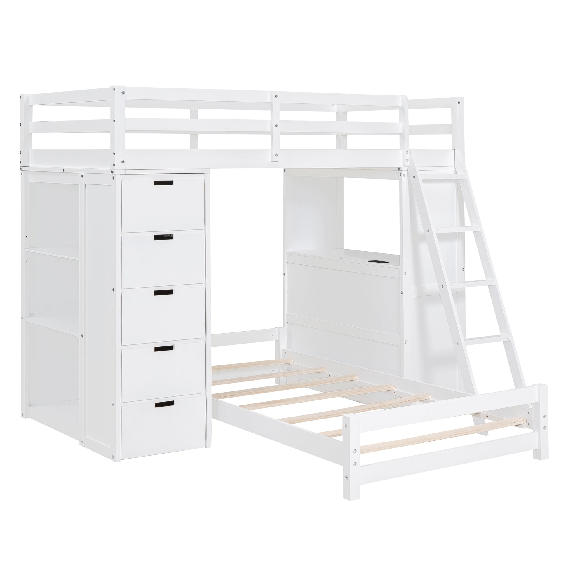 Twin Over Twin Bunk Bed With Led Light And Usb Ports, White Twin White Plywood