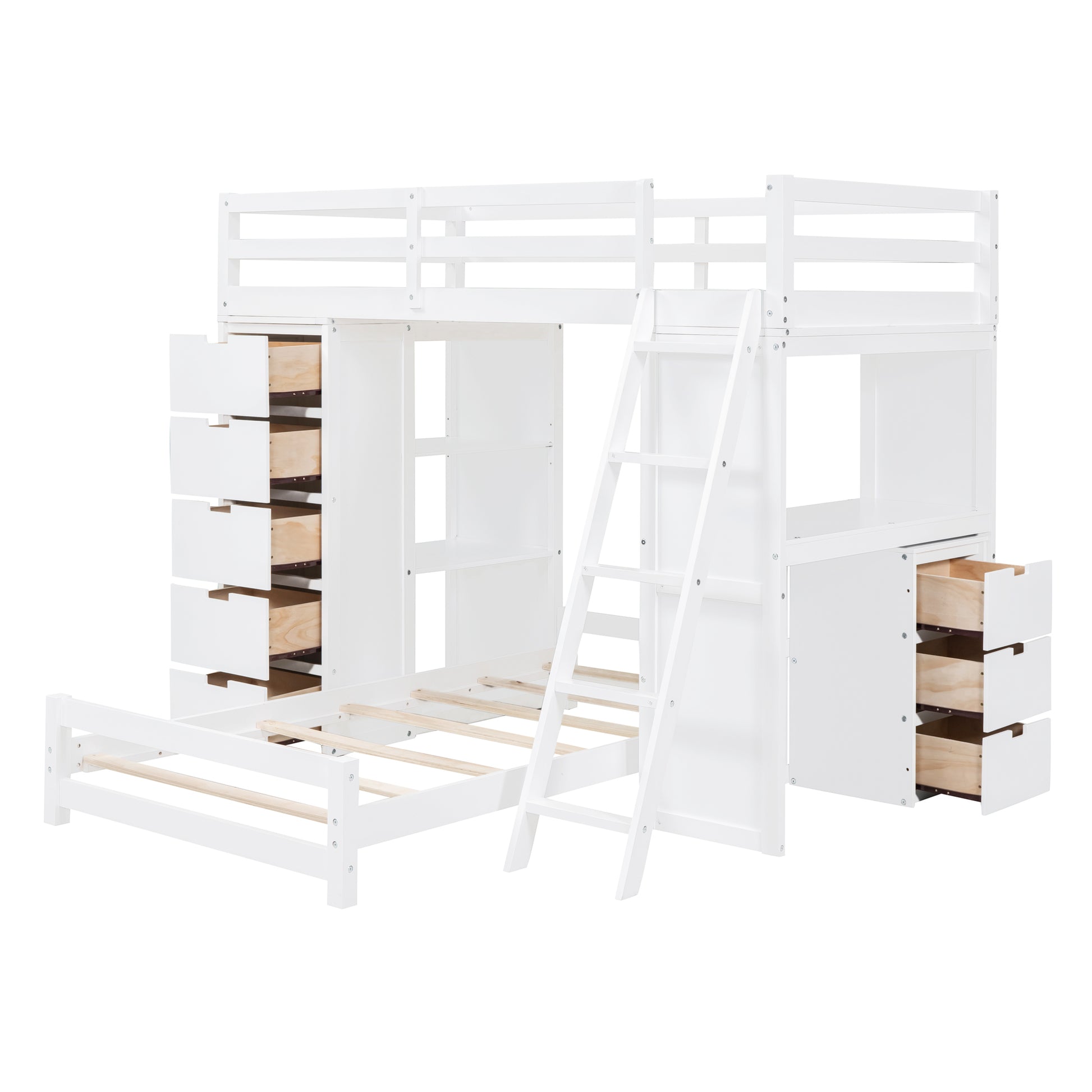 Twin Over Twin Bunk Bed With Led Light And Usb Ports, White Twin White Plywood