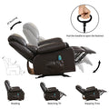 Recliner Chair Rocking Chairs For Adults With 2 Cup Holders, Usb Charge Port Soft Features A Manual Massage And Heat.Brown Brown Metal Soft Heavy Duty Foam Polyester