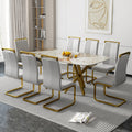 A Modern Minimalist Rectangular Dining Table With A 0.39 Inch Imitation Marble Tabletop And Gold Plated Metal Legs,For Kitchen Dining Living Meeting Room Banquet Hall,1538 White Glass