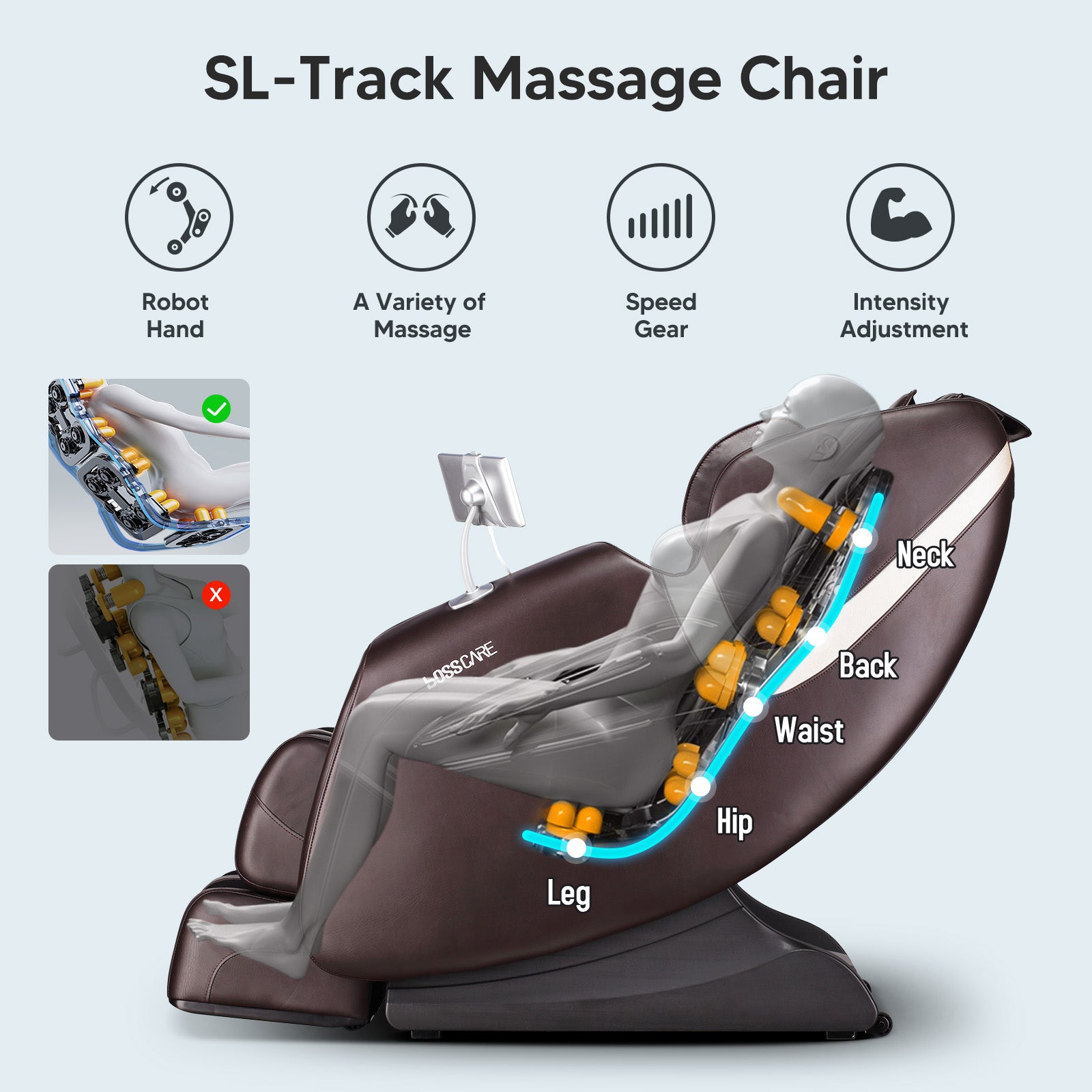 Bosscare 2023 Massage Full Body Chairs With Ai Voice, App Control Zero Gravity Shiatsu Recliner Massage Chair Brown Brown Leather Leather