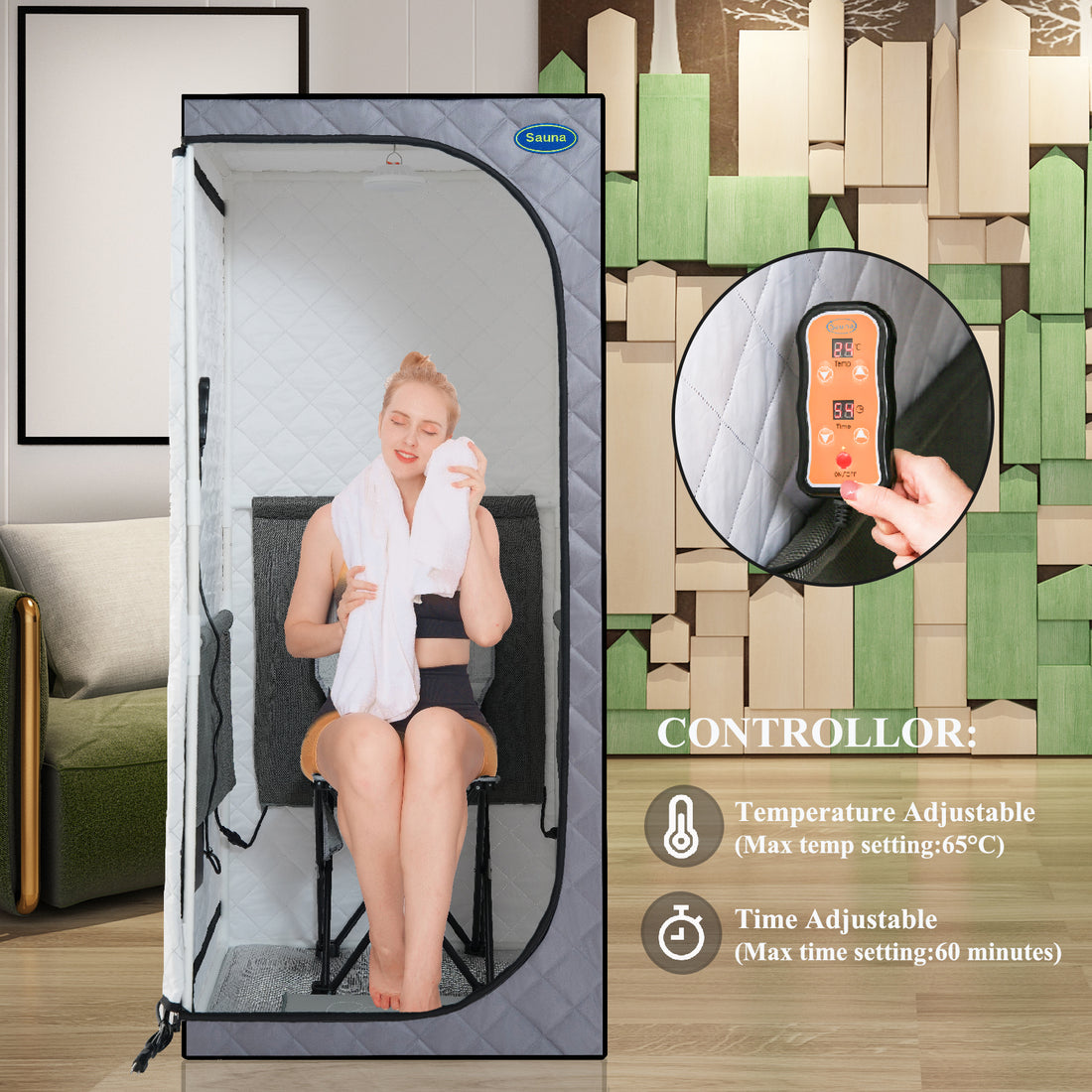 Portable Full Size Grey Infrared Sauna Tent Personal Home Spa, With Infrared Panels, Heating Foot Pad, Controller, Foldable Chair ,Reading Light. Easy To Install. Fast Heating, With Fcc Certification Cement Grey Polyester Polyester