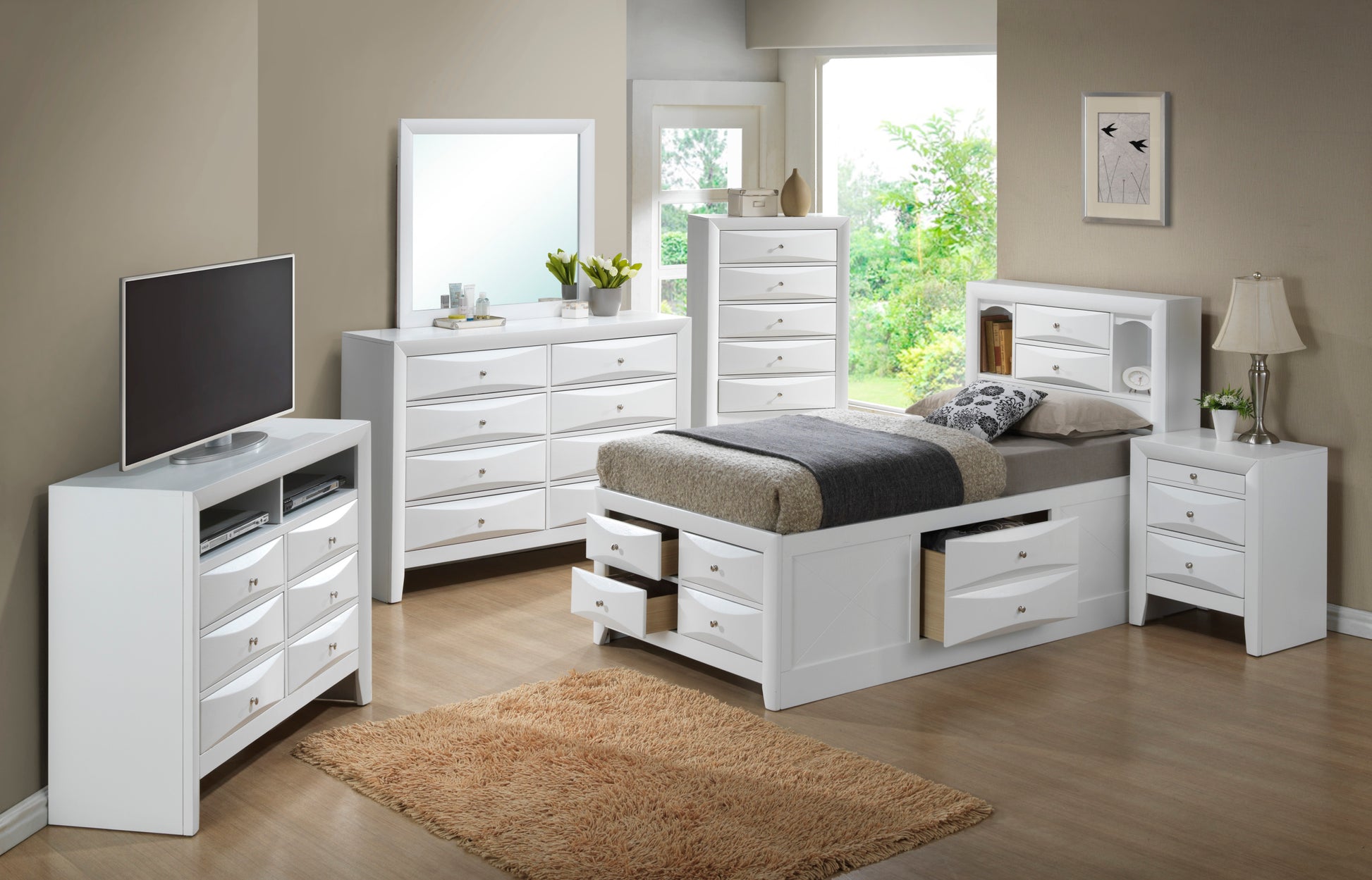 Marilla G1570G Tsb3 Twin Storage Bedwhite White Particle Board