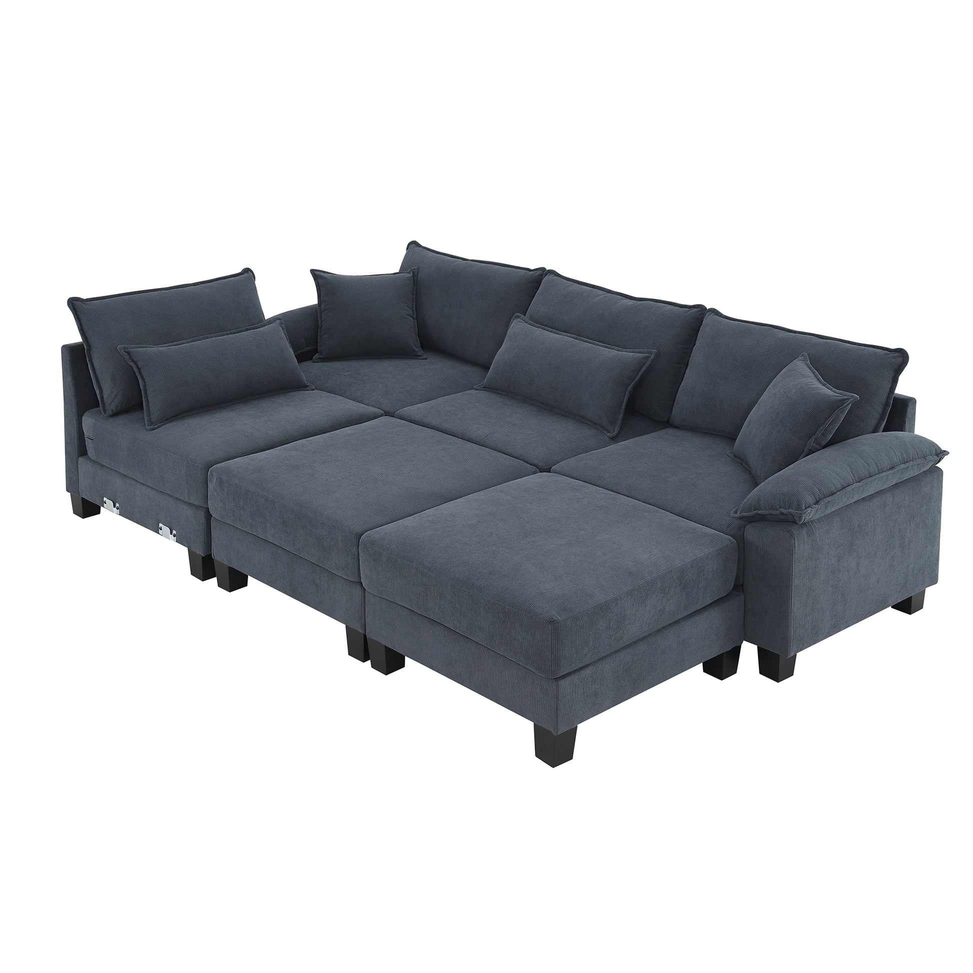 133*65" Corduroy Modular Sectional Sofa,U Shaped Couch With Armrest Bags,6 Seat Freely Combinable Sofa Bed,Comfortable And Spacious Indoor Furniture For Living Room, 2 Colors Grey Corduroy